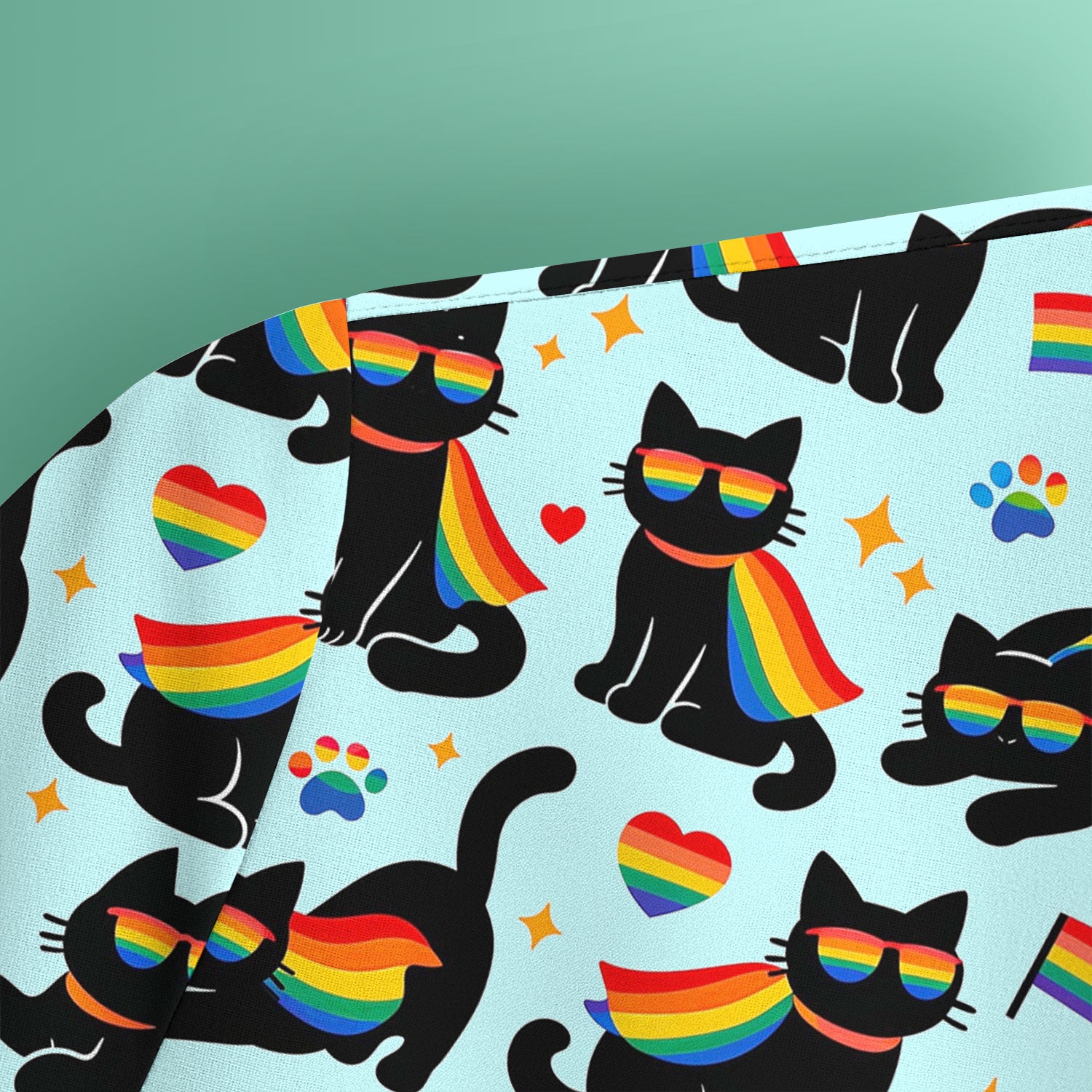 Rainbow Black Cat Pride Pattern Scrub Top, Breathable Fabrics Nursing Uniform
