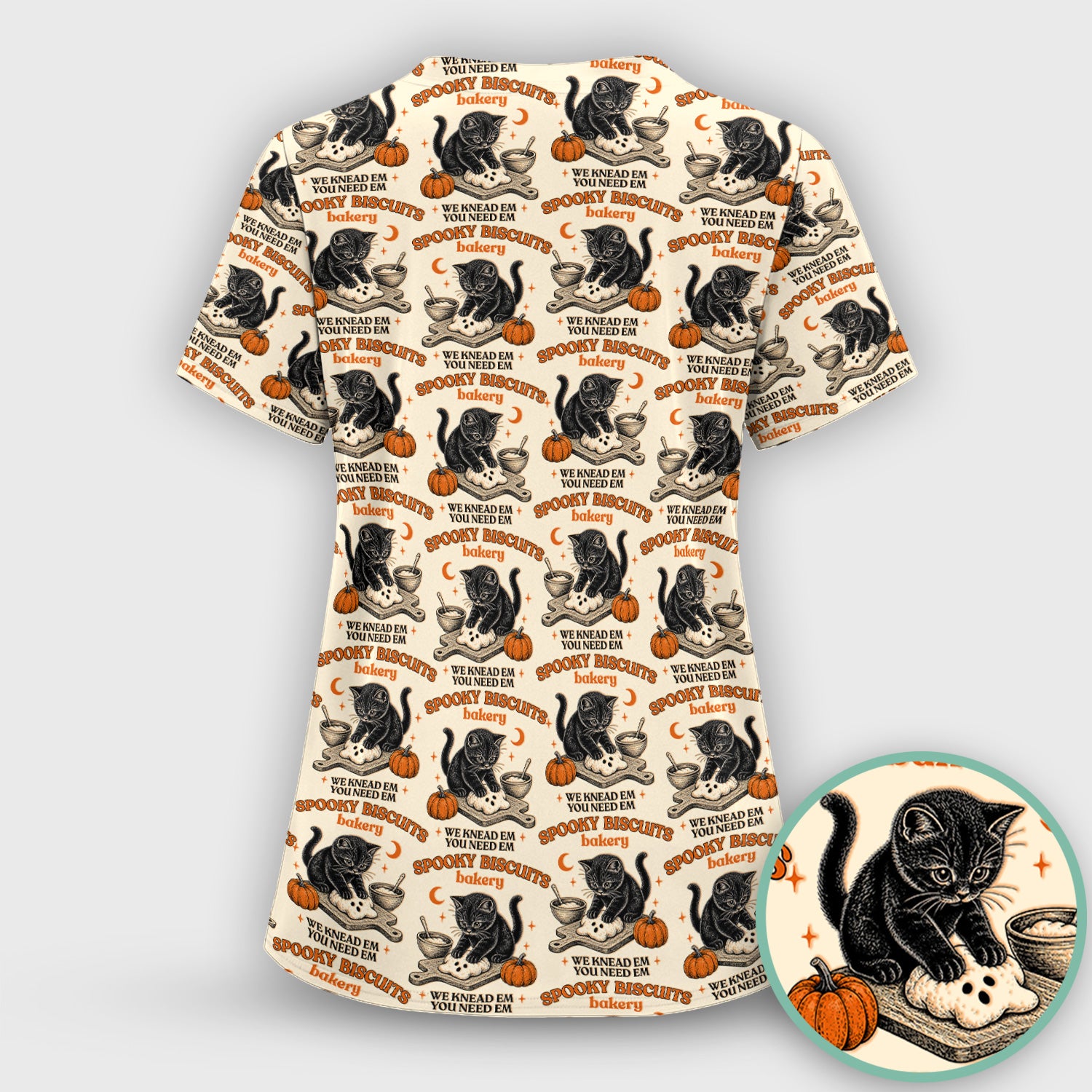 Funny Halloween Black Cat Scrub Top, Comfortable Scrubs for Nurses
