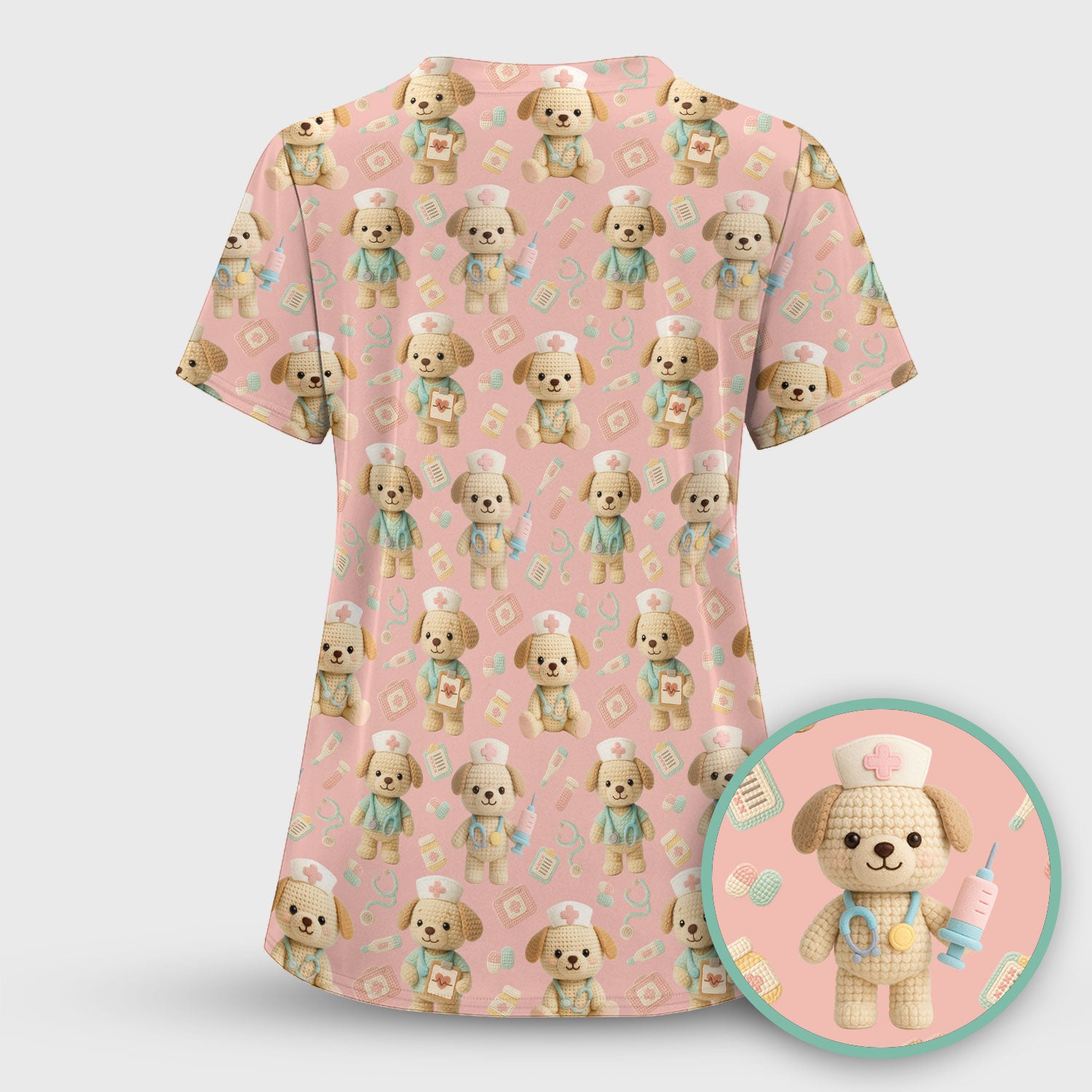 Cute Labrador Scrub Top for Nurse - Pastel Crochet Dog Medical Scrubs - Adorable Puppy Med Uniform Gift for Women