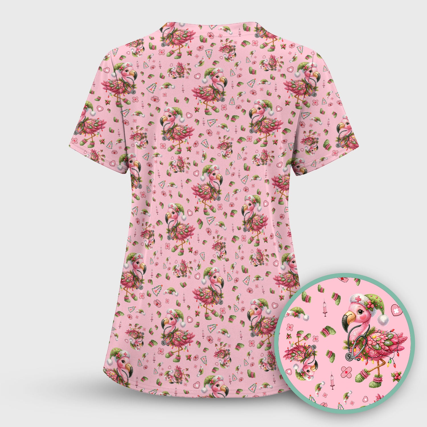 Flamingo Scrub Top for Nurse - Funny Christmas Medical Shirt - Holiday Christmas Gift for Healthcare Workers