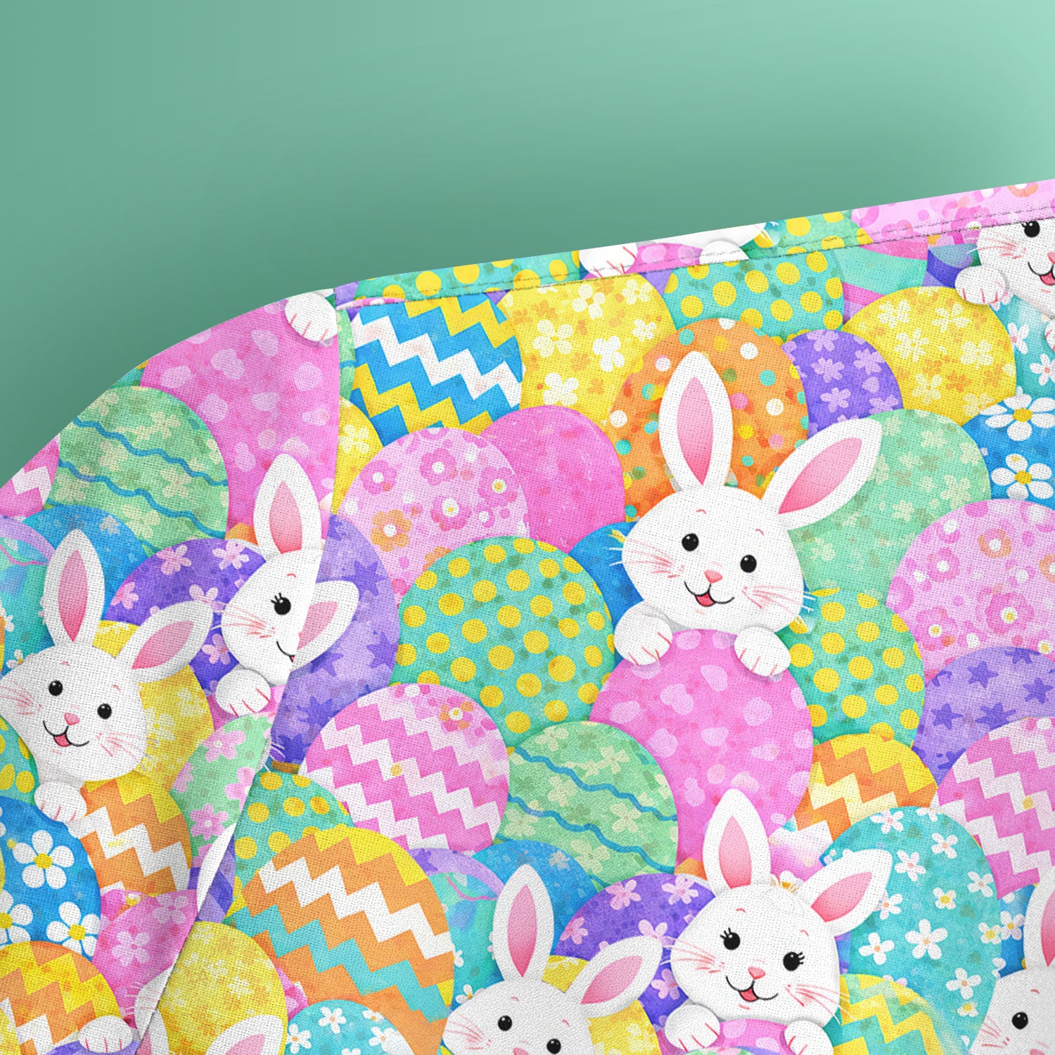Easter Bunny Colorful Egg Pattern Print Scrub Top, Comfortable Scrubs for Nurses