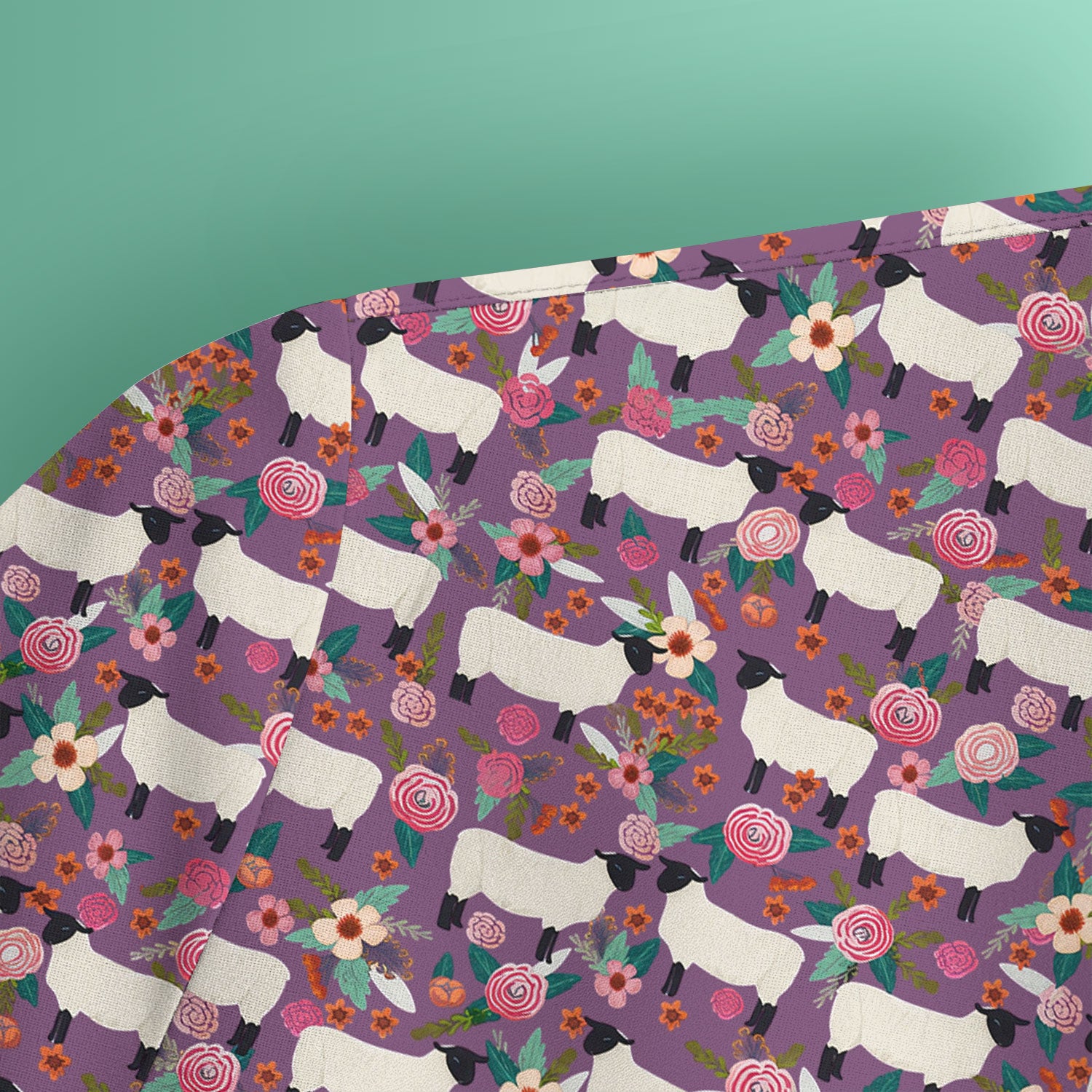 Cute Sheep Floral Meadow Pattern Scrub Top, Comfortable Scrubs For Nurses