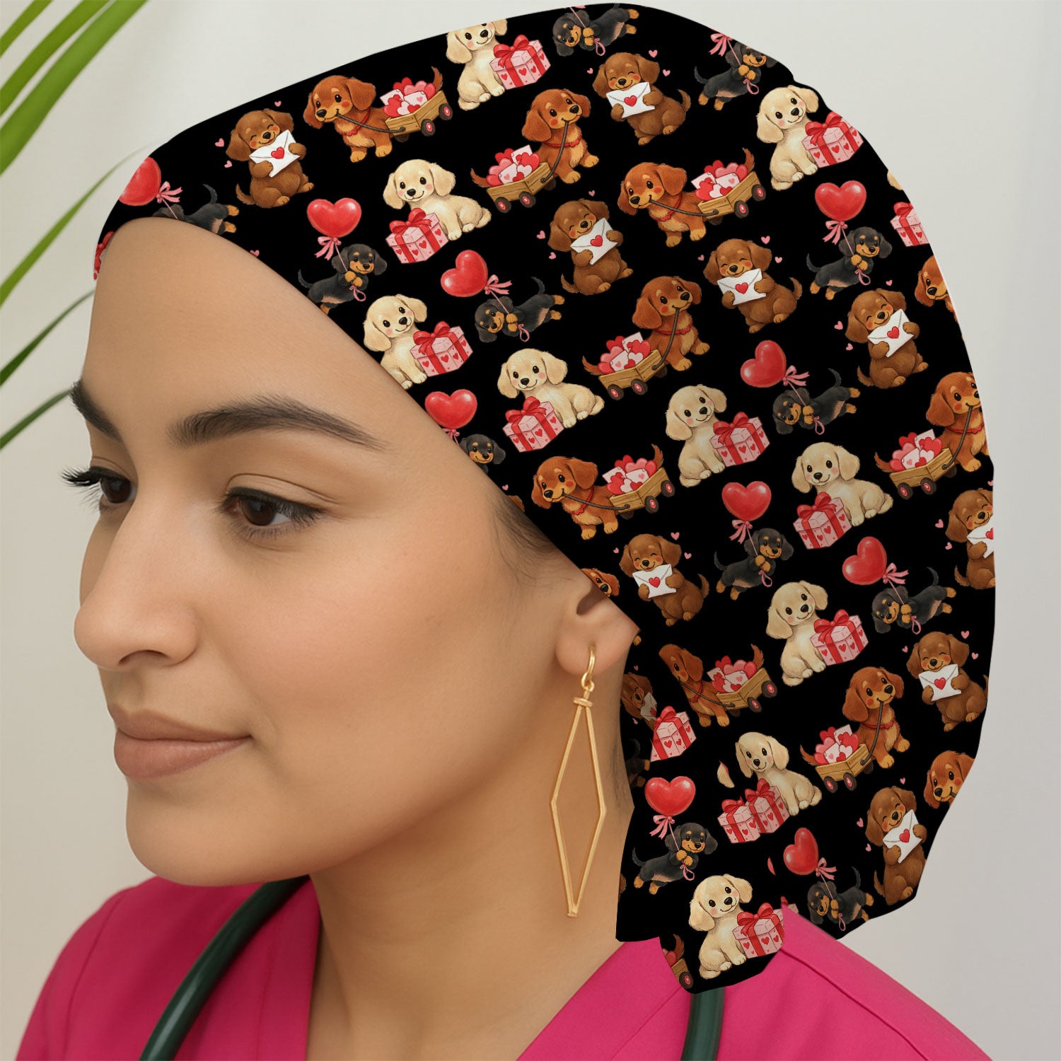 Cute Dachshund Nurse Scrub Cap For Nurses, Wiener Dog Pattern Nurse Hat, Breathable Fabrics Nursing Uniform