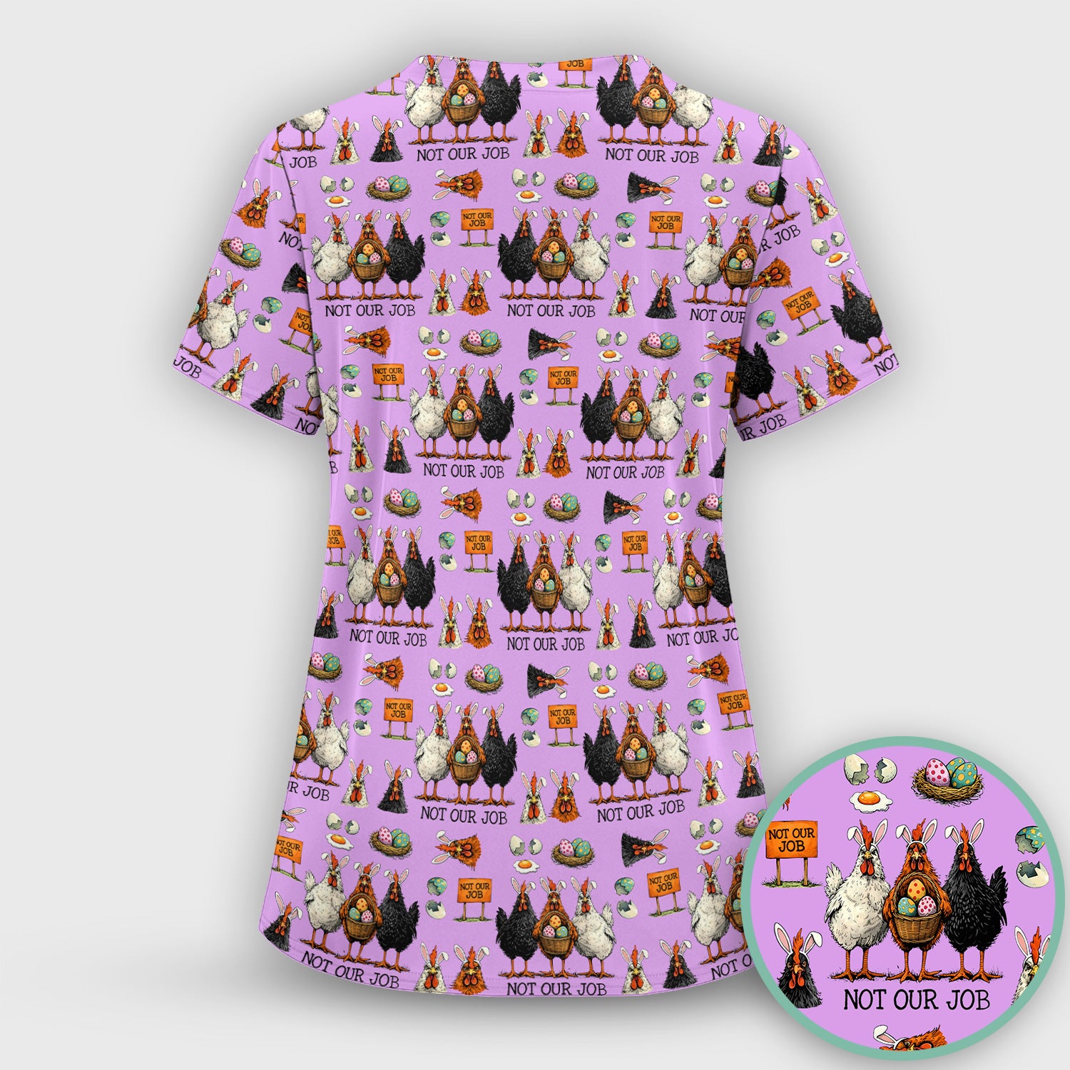 Funny Easter Chicken Humor Pattern Scrub Top, Comfortable Scrubs for Nurses