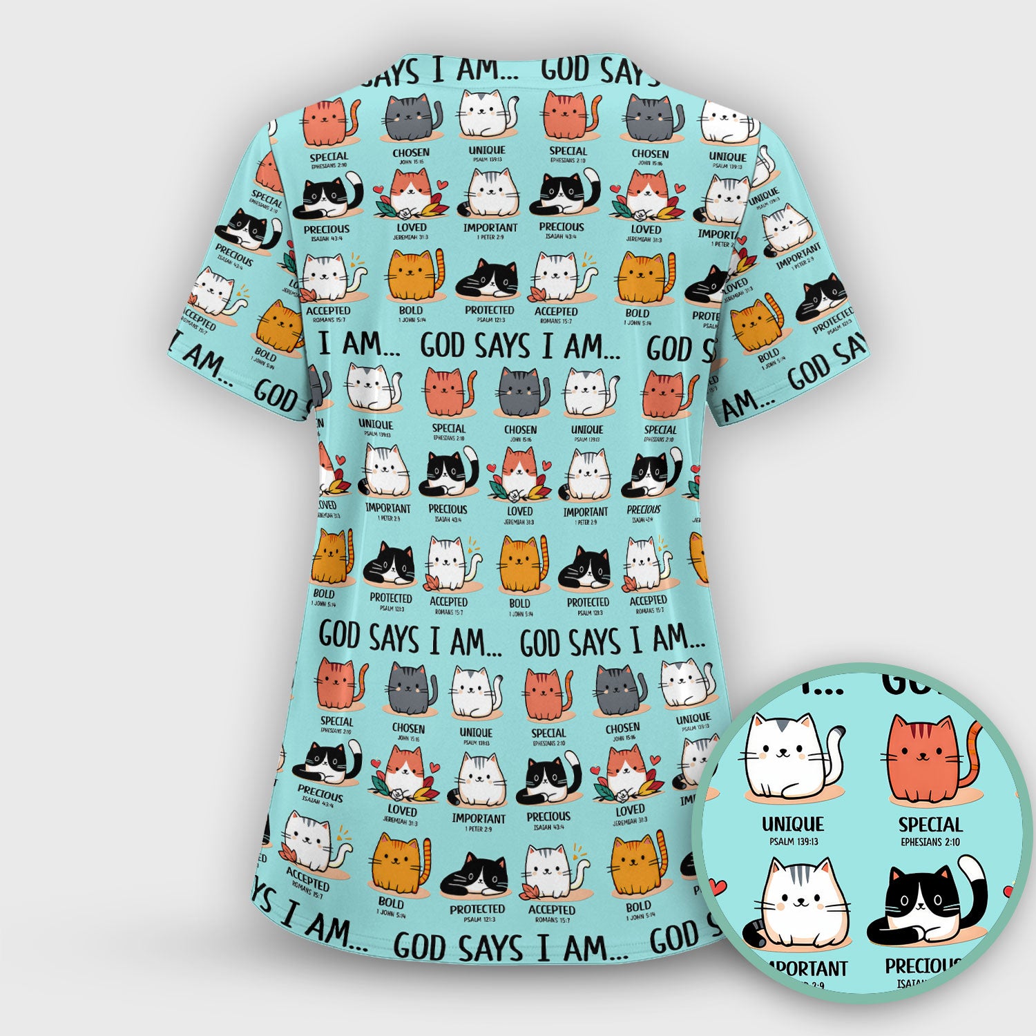 Cute Christian Cat God Says I Am Scrub Top, Comfortable Scrubs for Nurses