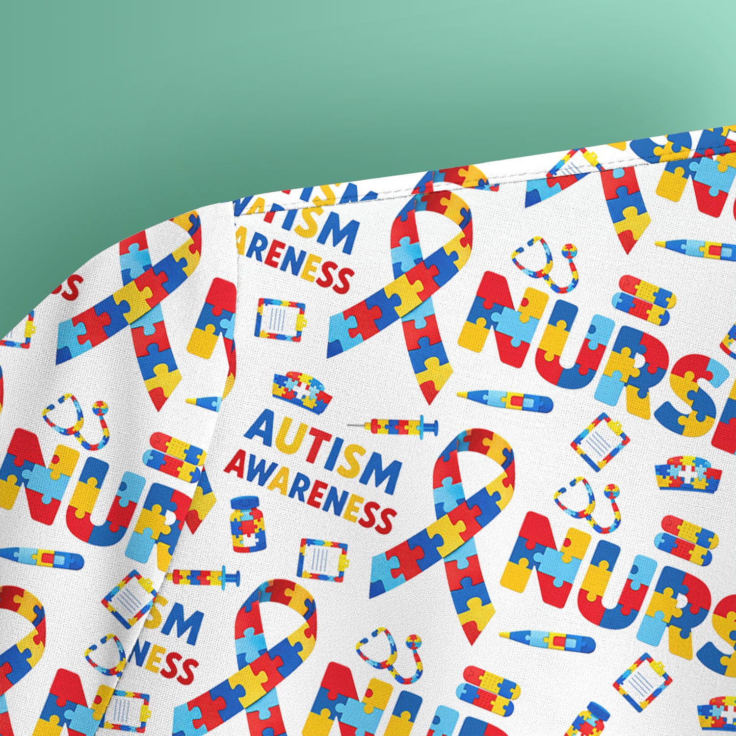 Autism Awareness Nurse Puzzle Ribbon Print Scrubs, Comfortable Scrubs for Nurses