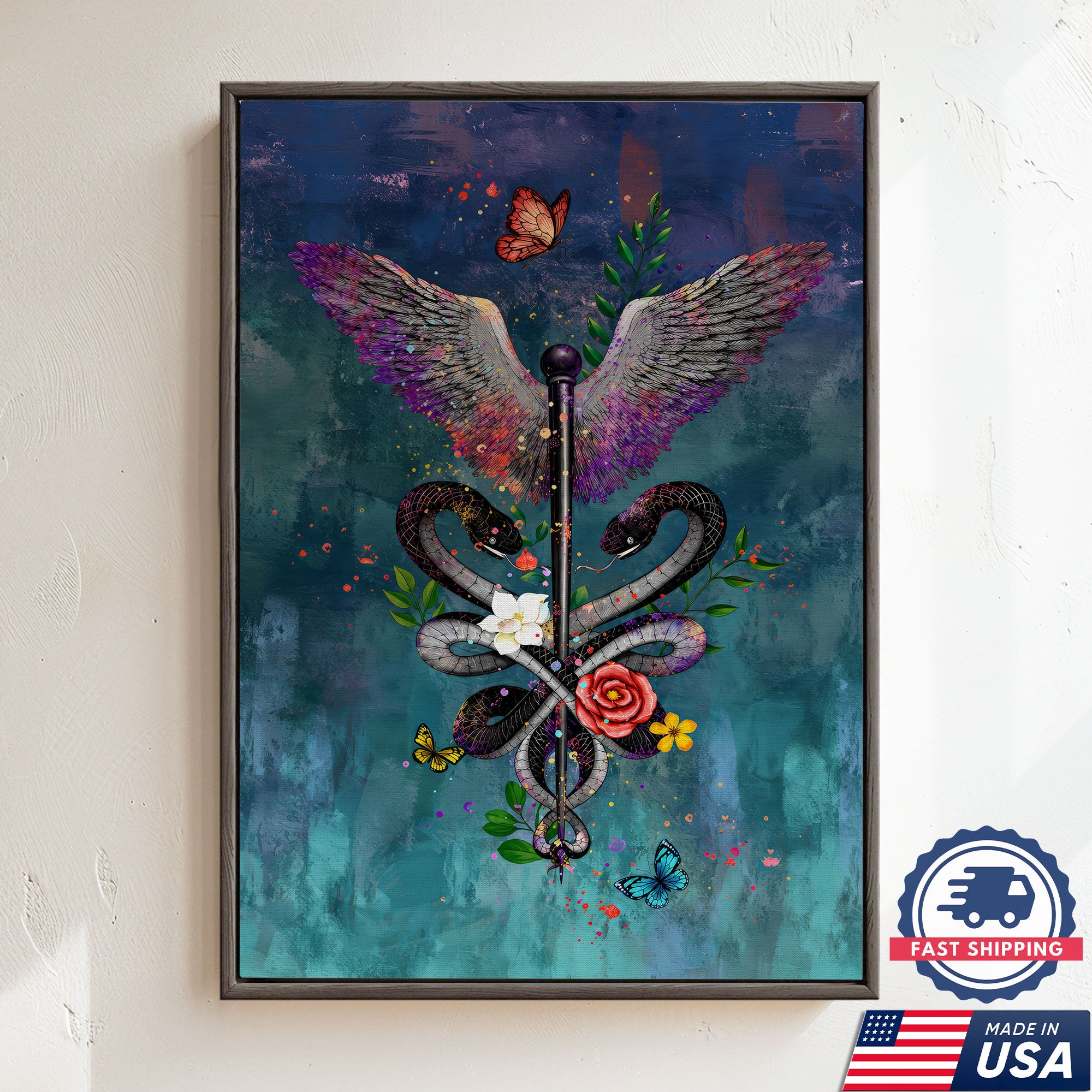 Butterfly Floral Stethoscope Nurse Canvas Wall Art for RN, CNA, Healthcare Office Decor