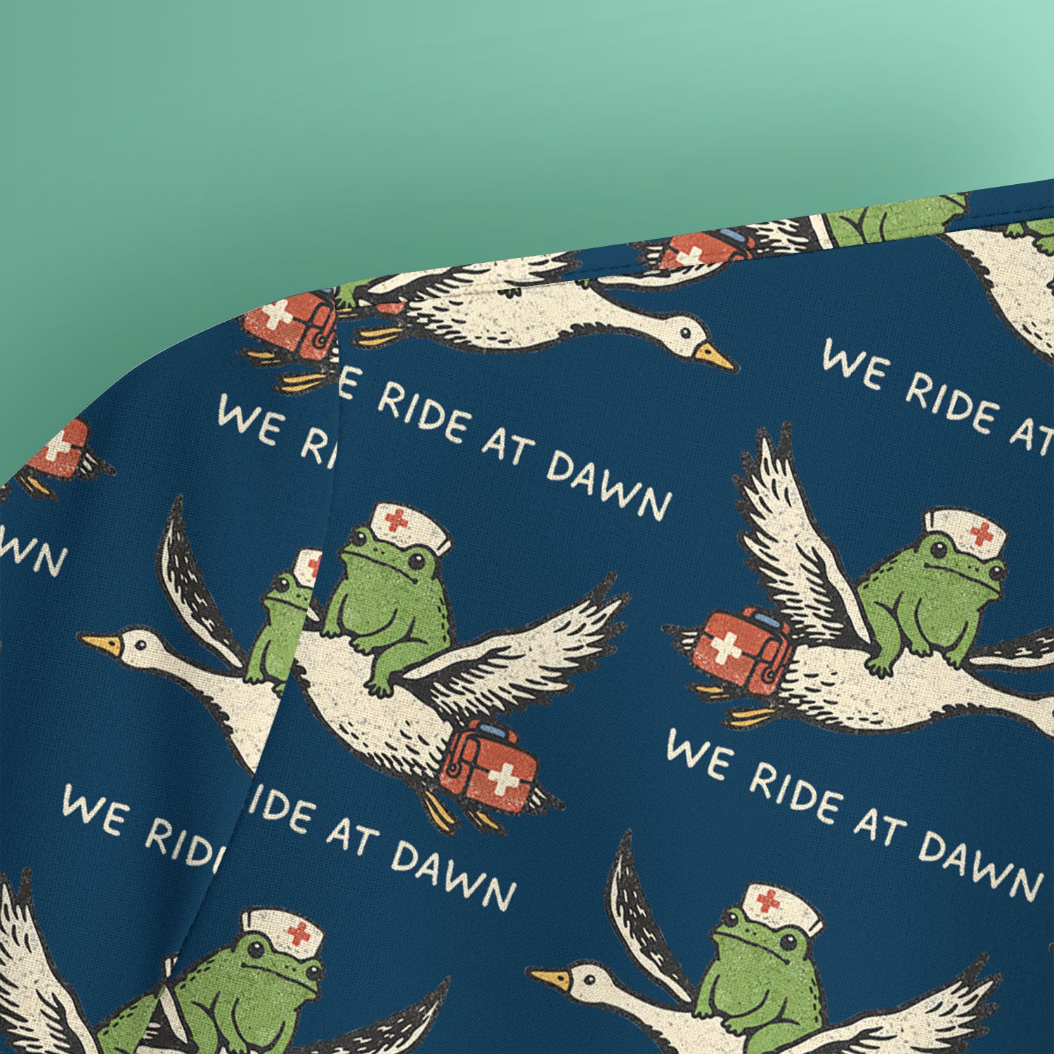 Funny Frog Riding Goose Nurse Pattern Scrub Top, Comfortable Scrubs for Nurses
