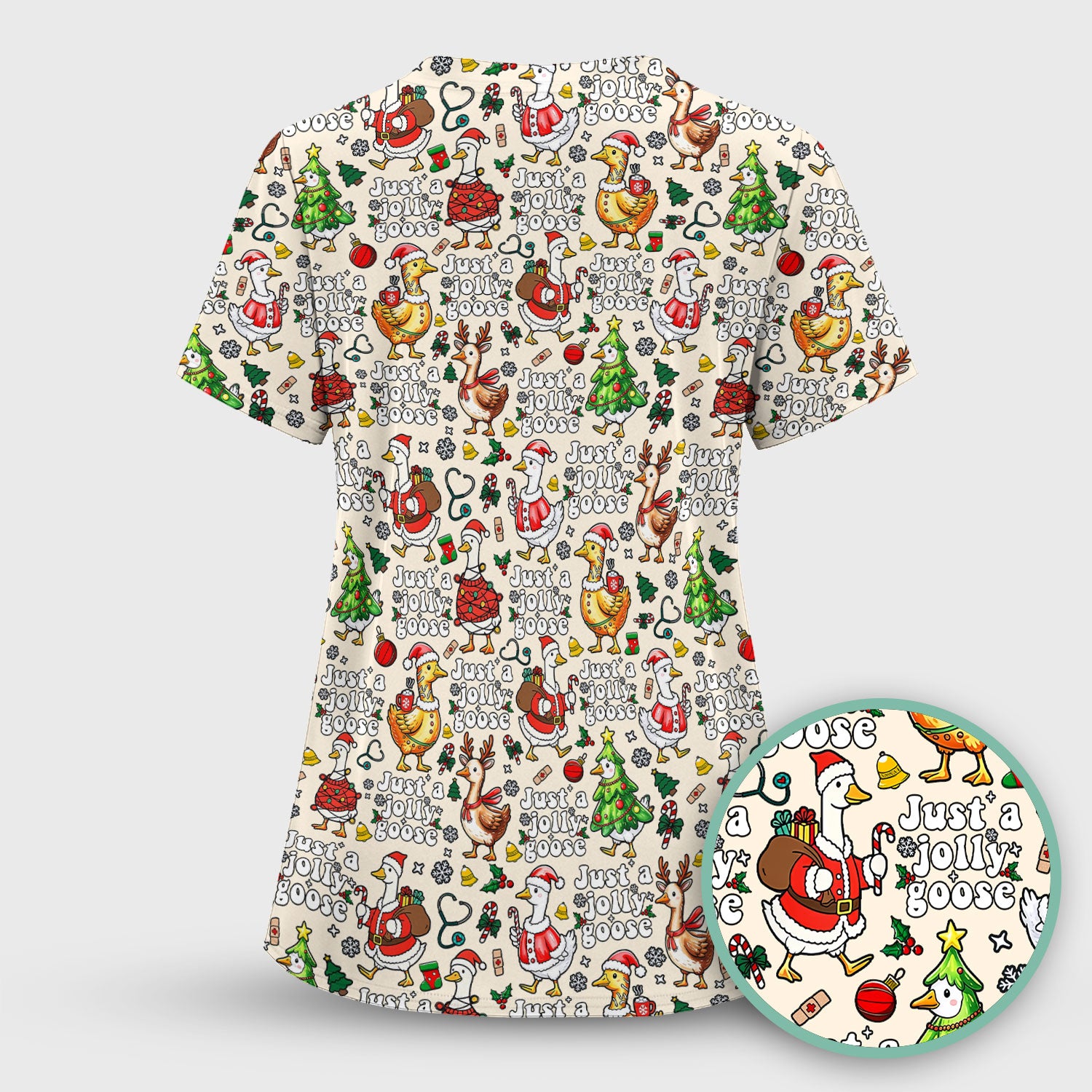 Christmas Goose Scrub Top for Nurse - Funny Jolly Holiday Medical Shirt for Women