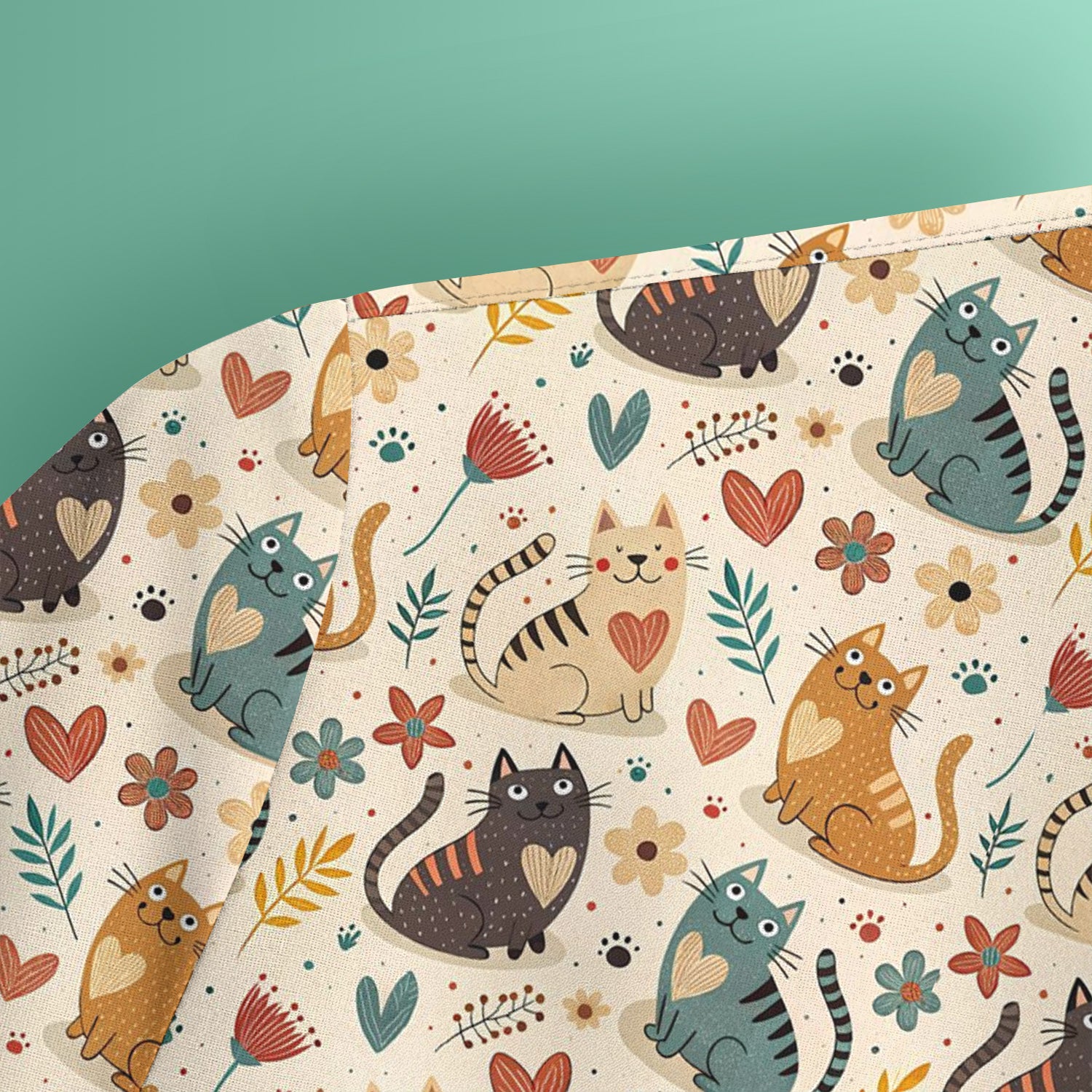 Cute Cat Print V Neck Scrub Top for Nurses, Floral Medical Uniform