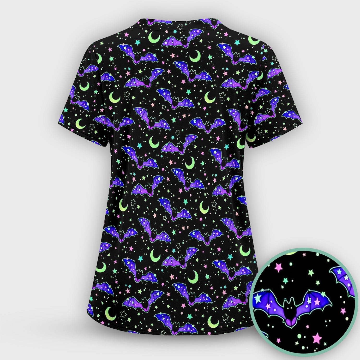 Spooky Halloween Celestial Bat Scrub Set, Scrub Pants and V Neck Top