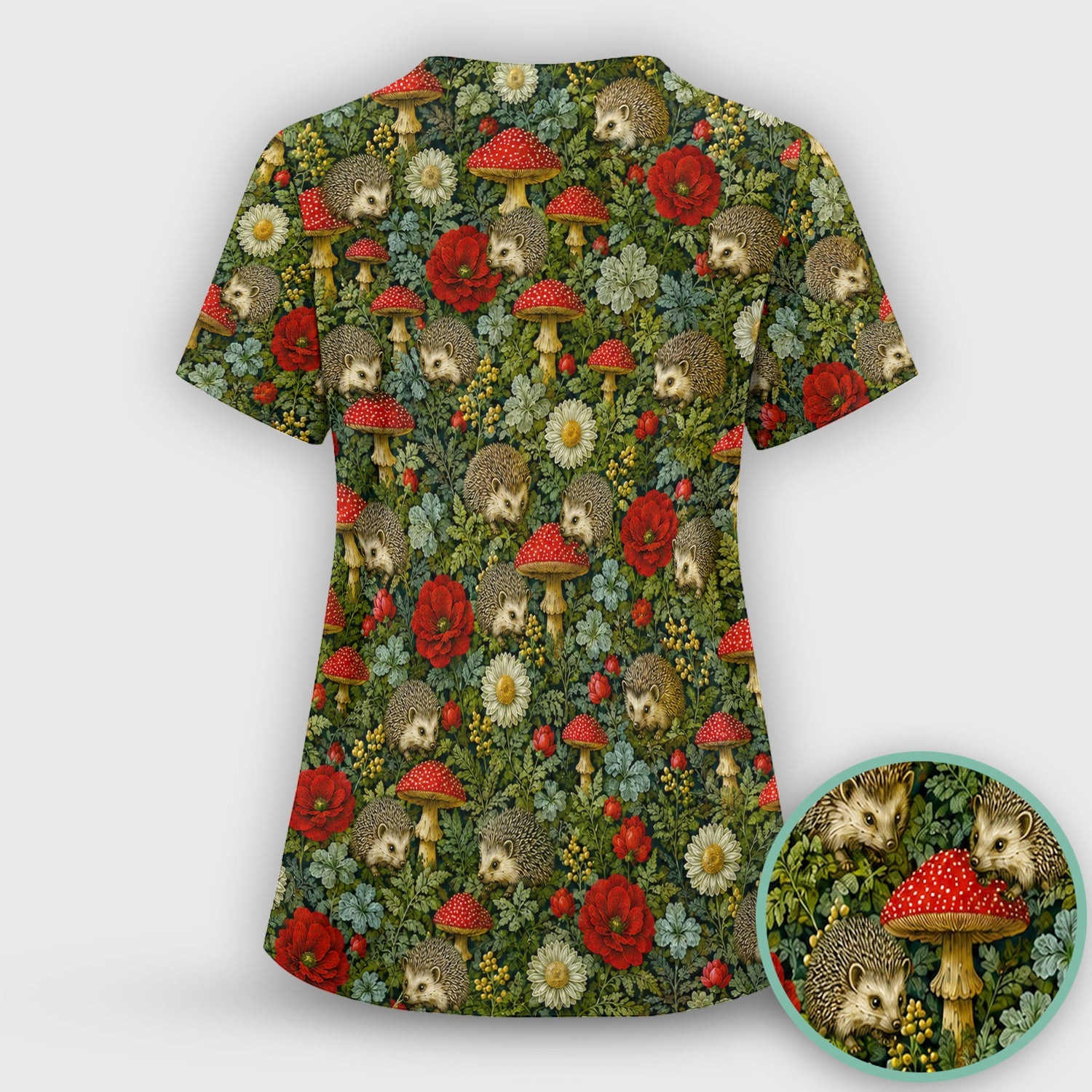 Enchanted Woodland Hedgehog Nurse for Pediatric Nurses, RN, CNA, Garden Medical Scrub Top, Comfortable Scrubs for Nurses
