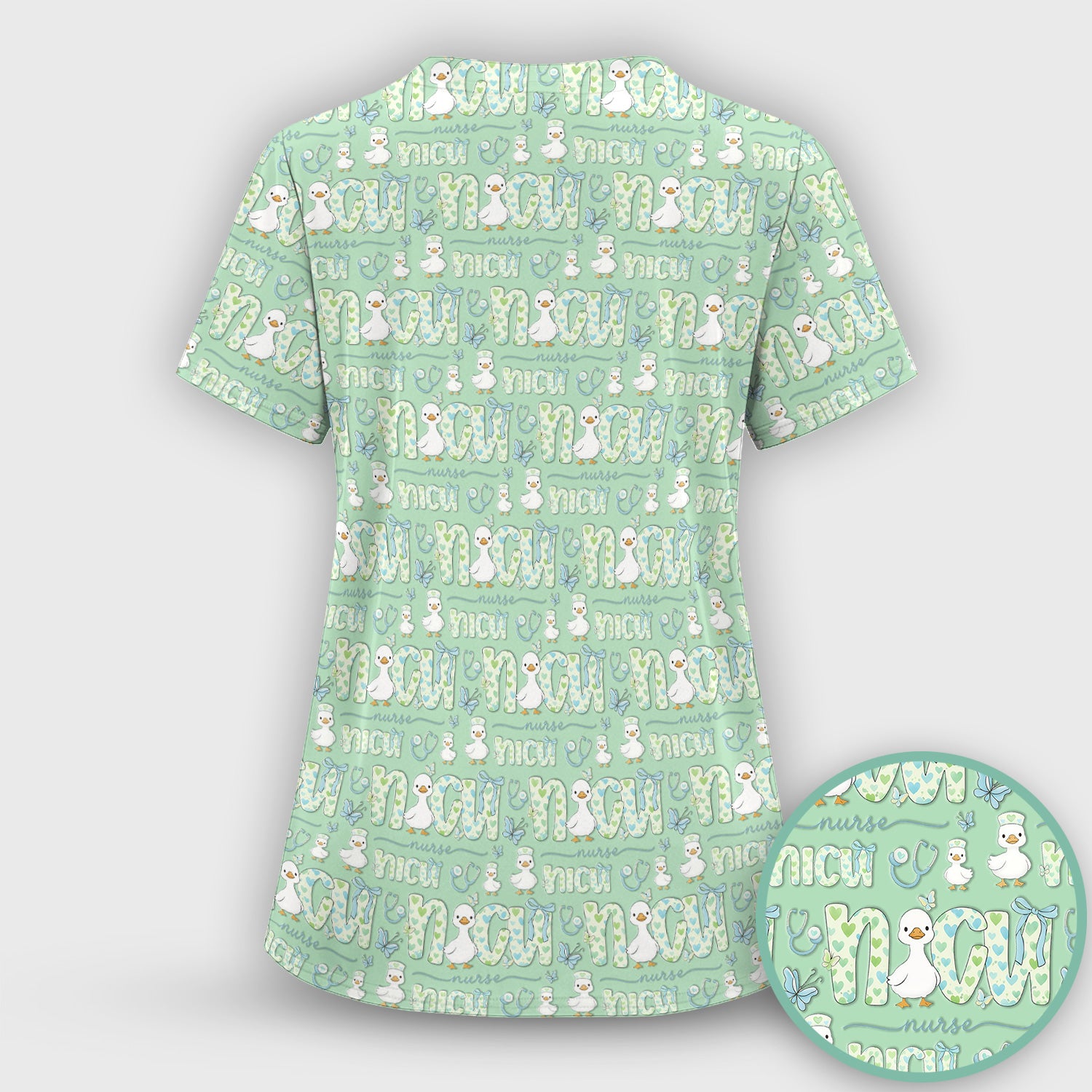 NICU Nurse Duck Pattern Scrub Set, Scrub Pants and V Neck Top