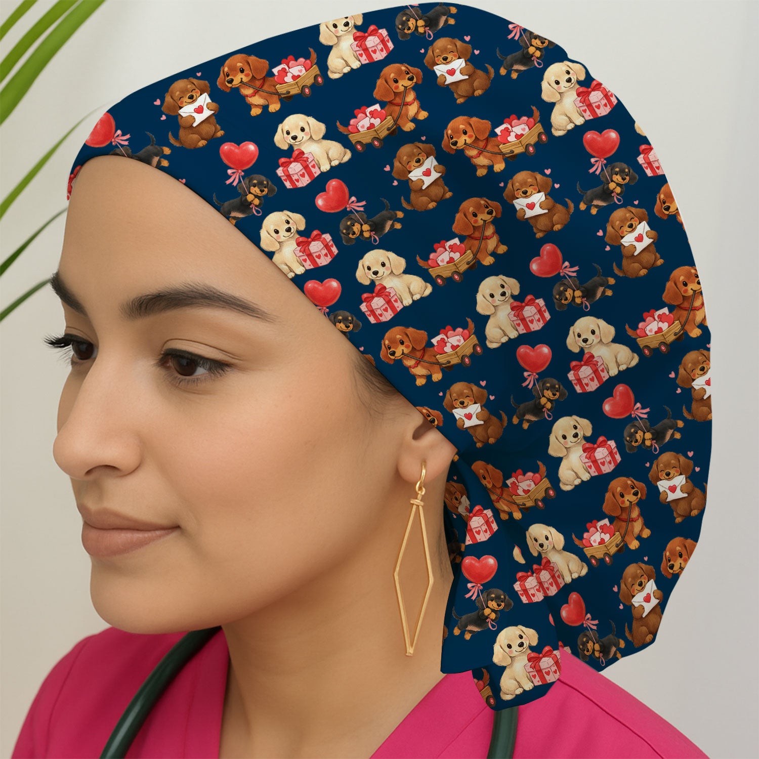 Cute Dachshund Nurse Scrub Cap For Nurses, Wiener Dog Pattern Nurse Hat, Breathable Fabrics Nursing Uniform