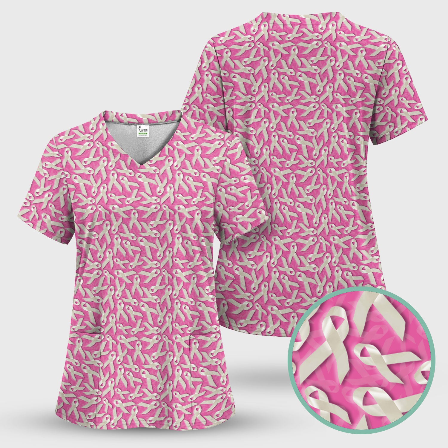 Lung Cancer Awareness Scrub Top - White Ribbon Support Nurse Shirt - Gift for Survivors Fighters Families & Caregivers