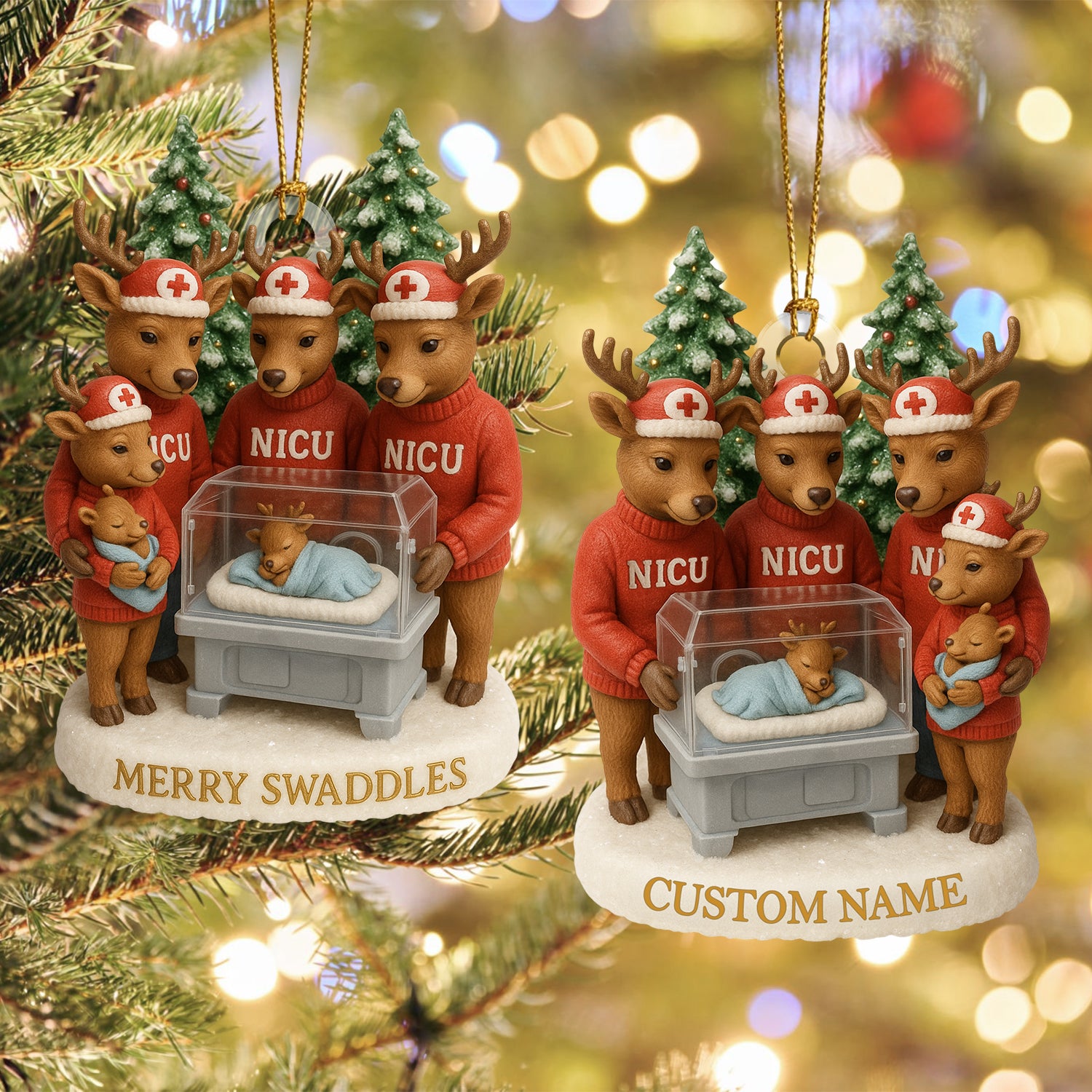 Personalized NICU Christmas Ornament – Custom Name Reindeer Nurse & Baby Deer Incubator Decoration – Cute Neonatal Holiday Gift for Healthcare Workers