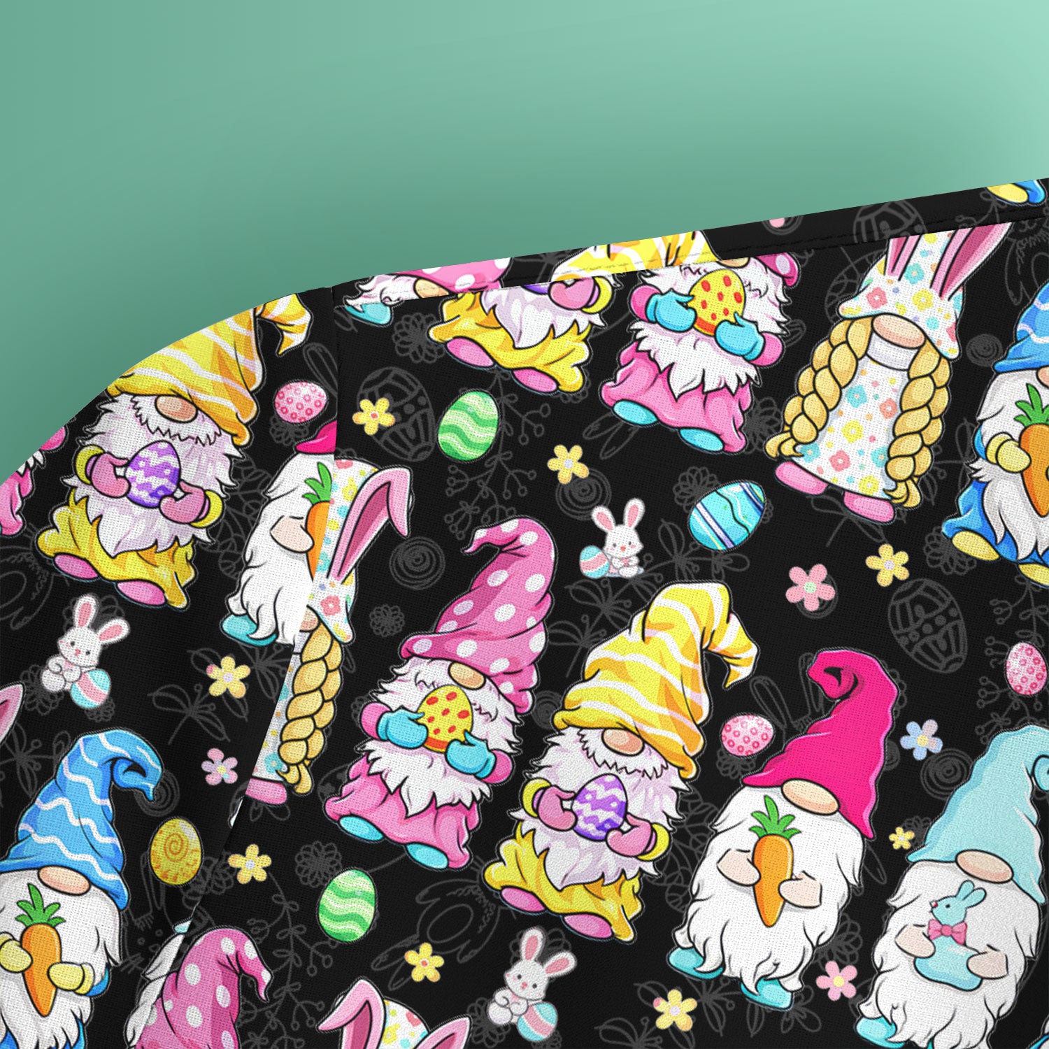 Colorful Easter Gnome Bunny Eggs Print Scrub Top, Comfortable Scrubs for Nurses