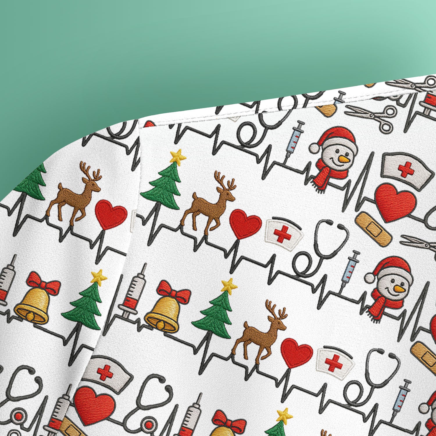 Cute Snowman Nurse Scrub Top, Christmas Holiday Medical Uniform For Nursing, Festive Heartbeat Print Nurse Shirt