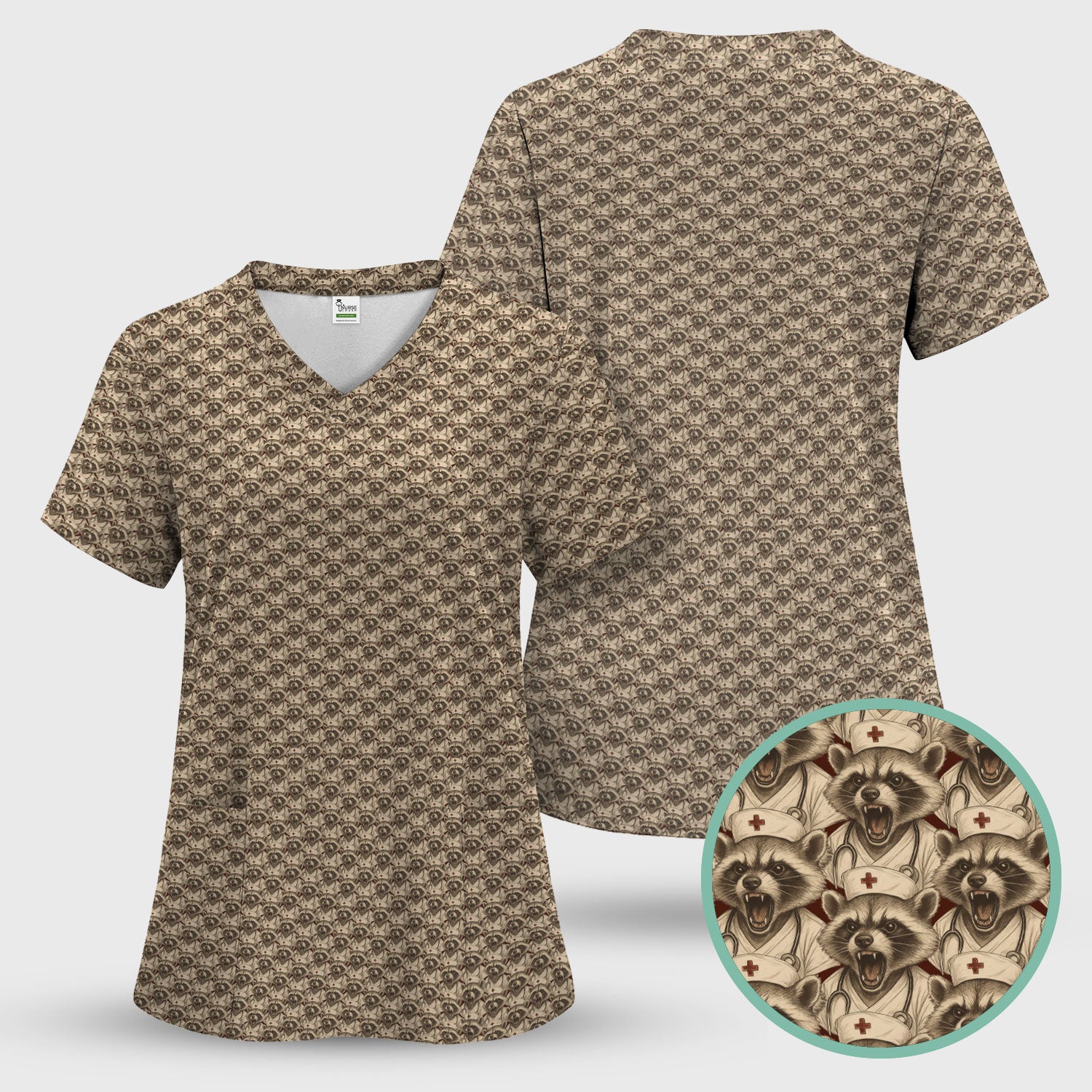Funny Nurse Raccoon T-Shirt - All-Over Print Angry Raccoon Nurse Graphic Tee - Humor Gift for ER Nurses & Vet Techs