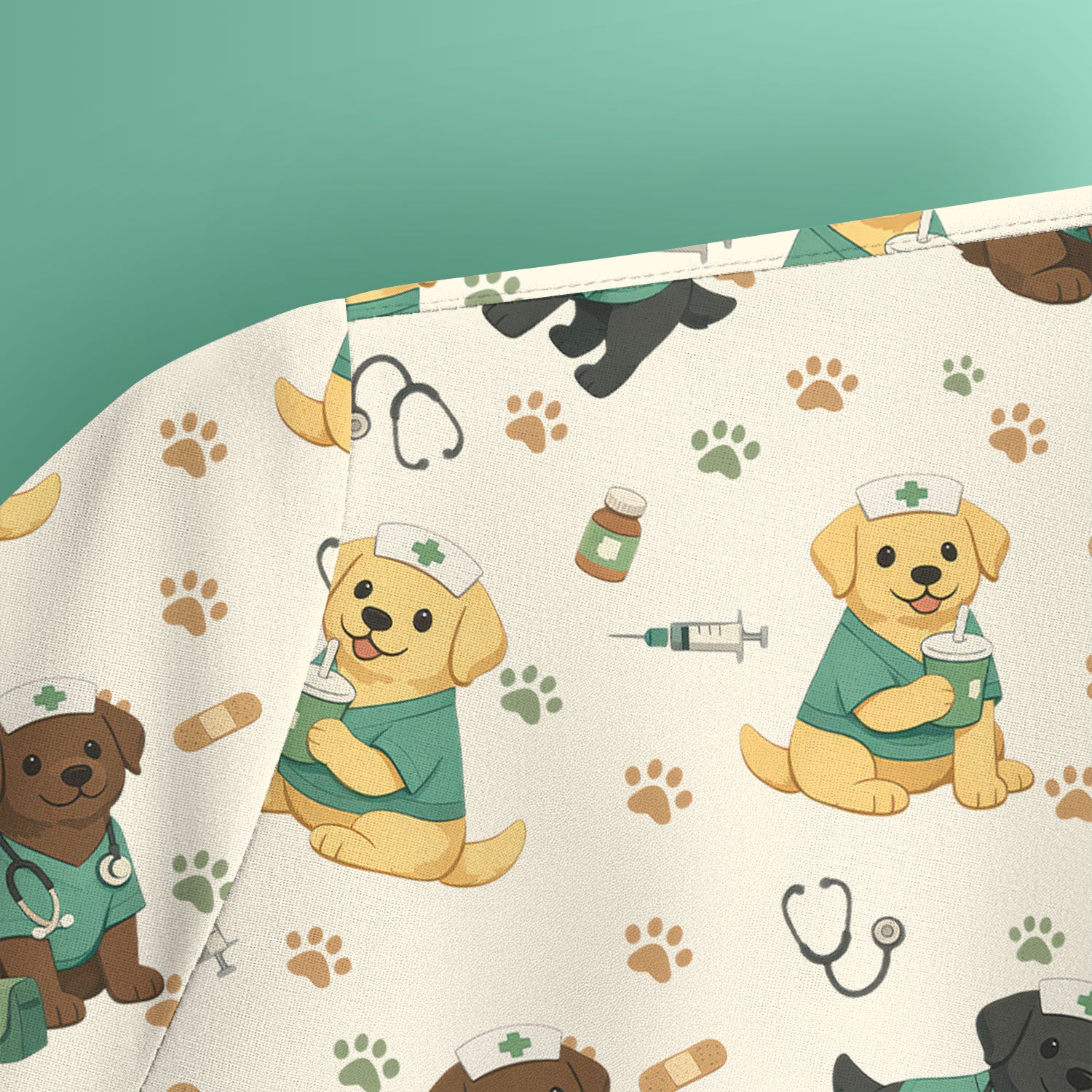 Labrador Retriever Nurse Scrub Top, Cute Medical Dog Pattern Nurses Shirt, Breathable Fabrics Nursing Uniform