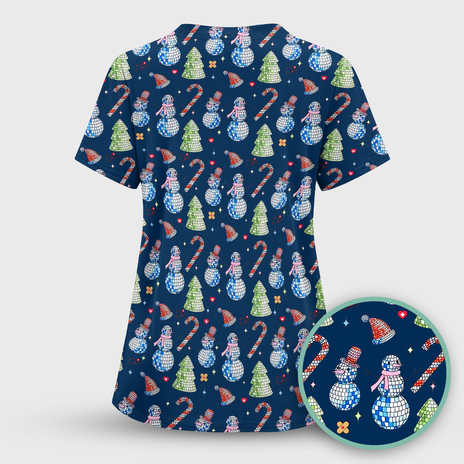 Funny Christmas Snowman Scrub Top for Women - Breathable Fabrics Med Uniform - Comfortable Scrubs for Nurses - Xmas Gift for Her