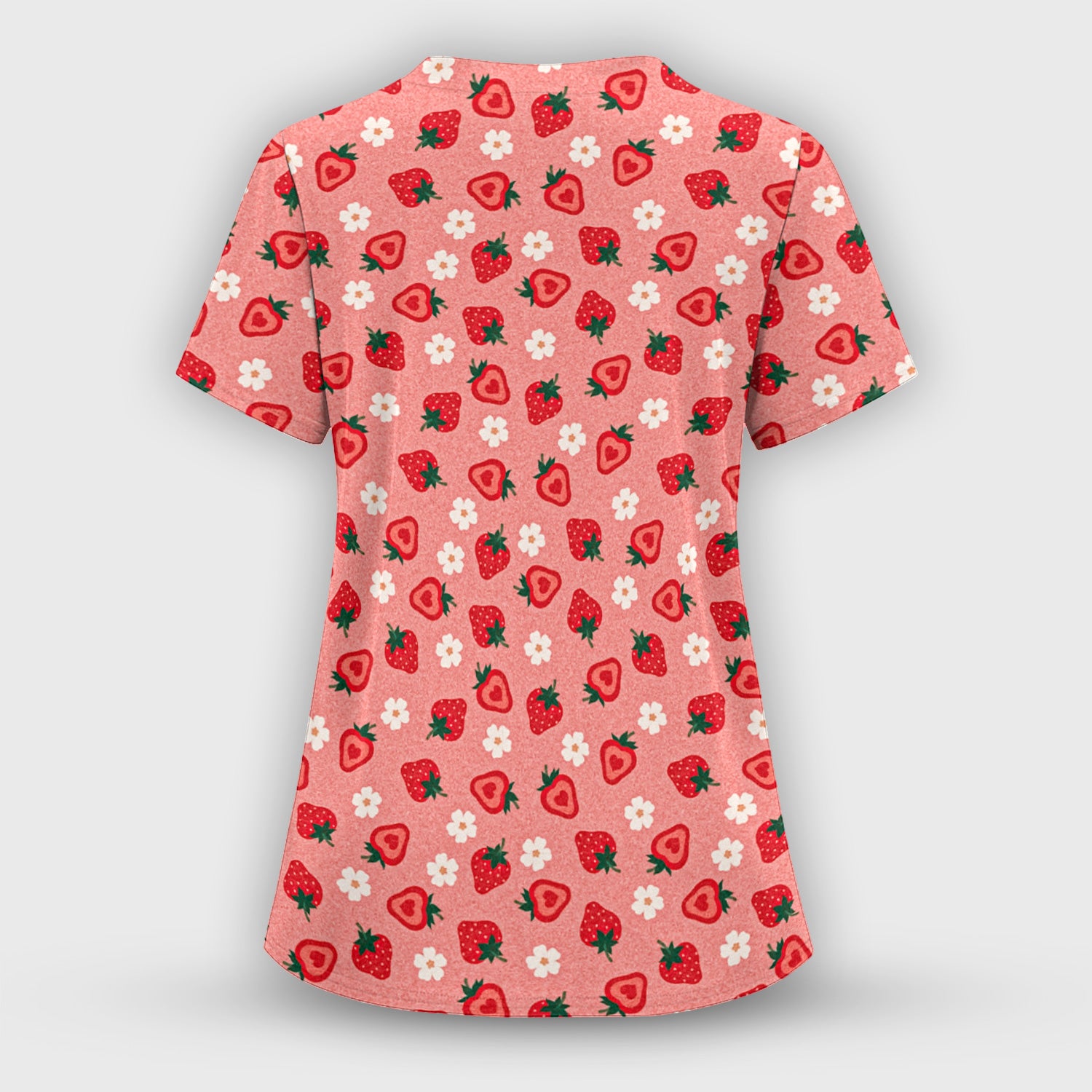 Sweet Strawberry Blossom Print Scrub Set, Women's Scrub Sets