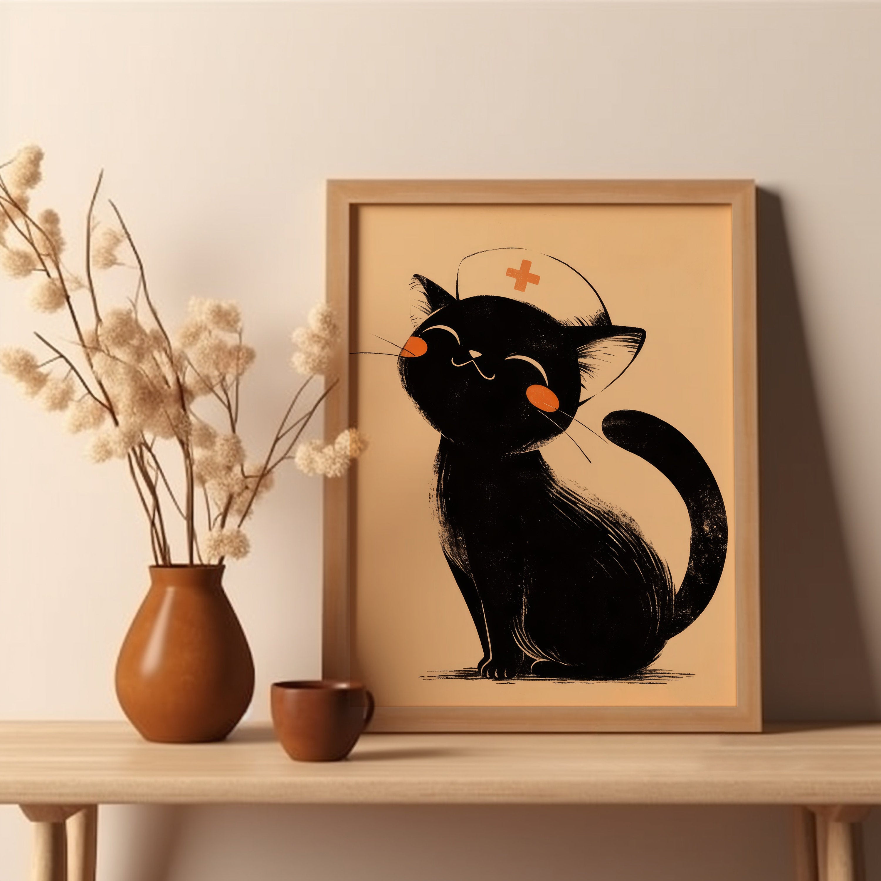 Black Cat Nurse Canvas Wall Art, Nurse Clinic Decor