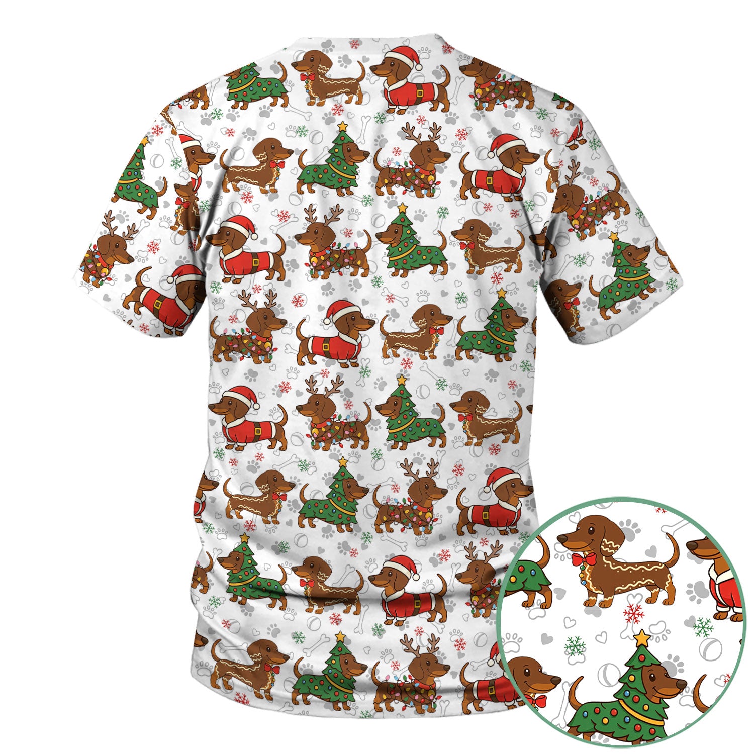 Holiday Dachshund Christmas Scrub Top - Funny Wiener Sausage Dog Nurse Shirt - Adorable Dog Lover Gift for RN CNA LPN