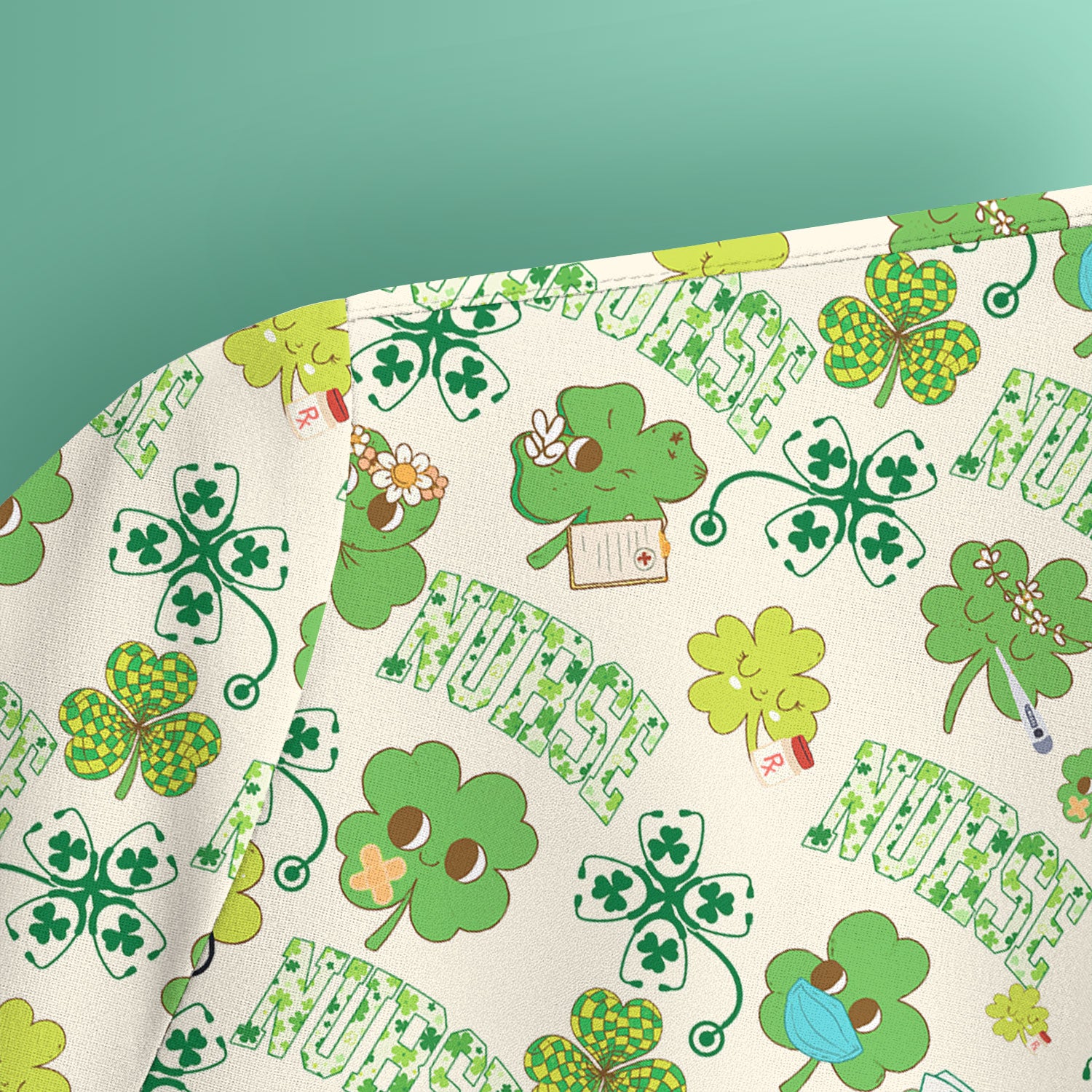 Lucky Shamrock Nurse Scrub Top, St. Patrick’s Day Nursing Shirt, Breathable Fabrics Nursing Uniform