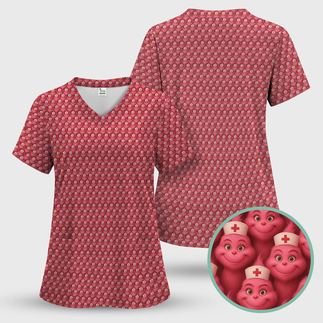 Personalized Nurse Grinch Scrub - Funny Christmas Scrub Top for Women - RN LPN CNA Nursing Gift