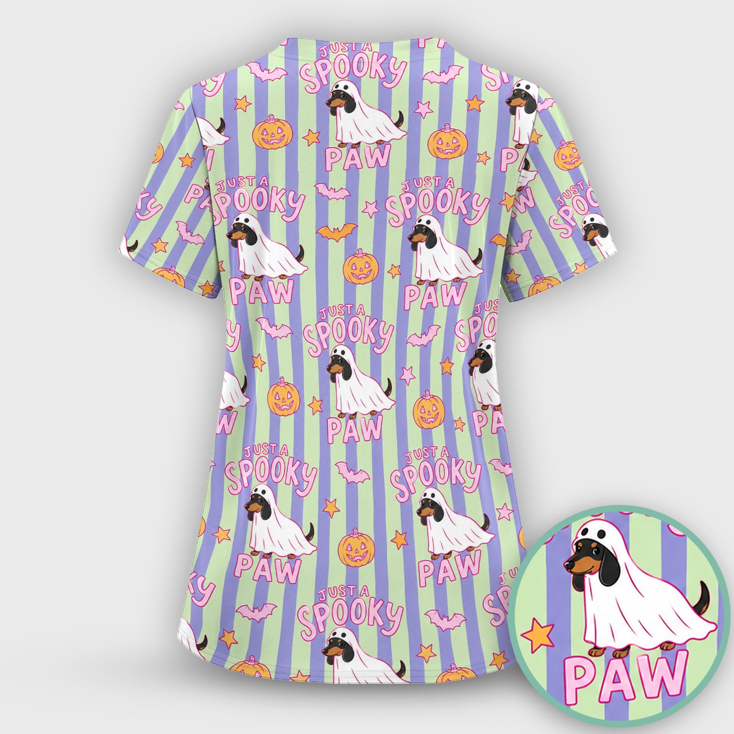 Just A Spooky Dachshund Paw Print Scrub Top, Comfortable Scrubs for Nurses