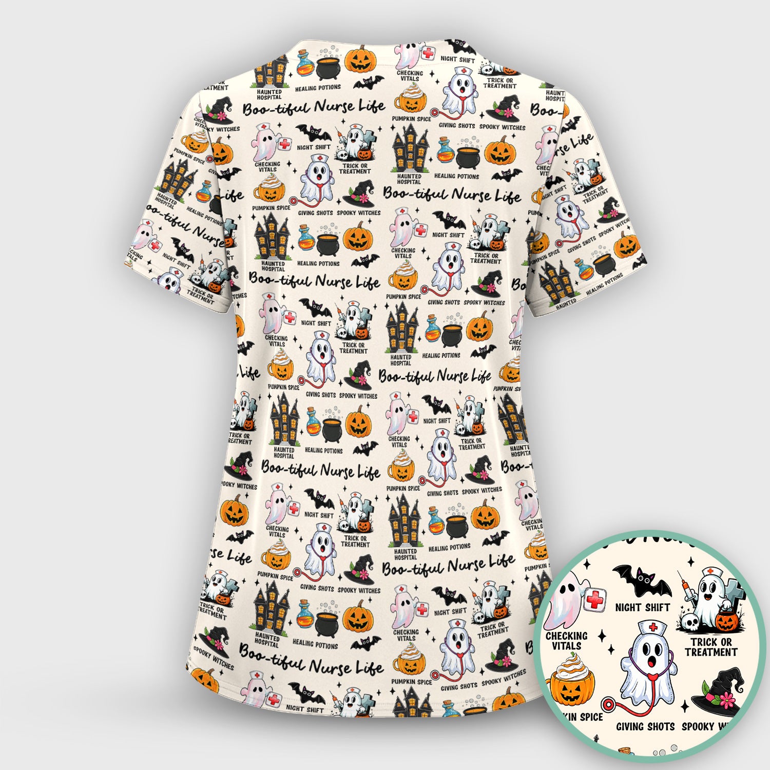 Spooky Halloween Boo-tiful Nurse Life Scrub Top, Comfortable Scrubs for Nurses