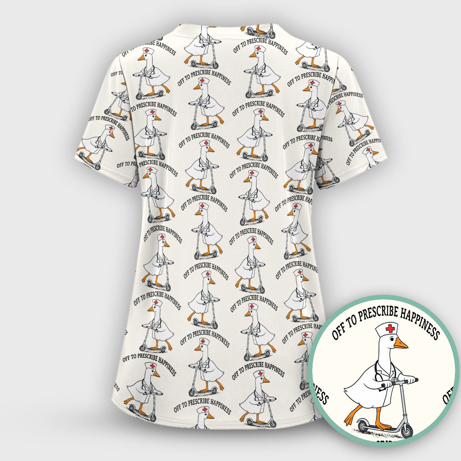 Nurse Goose Scooter Print Scrub Top, Breathable Fabrics Nursing Uniform