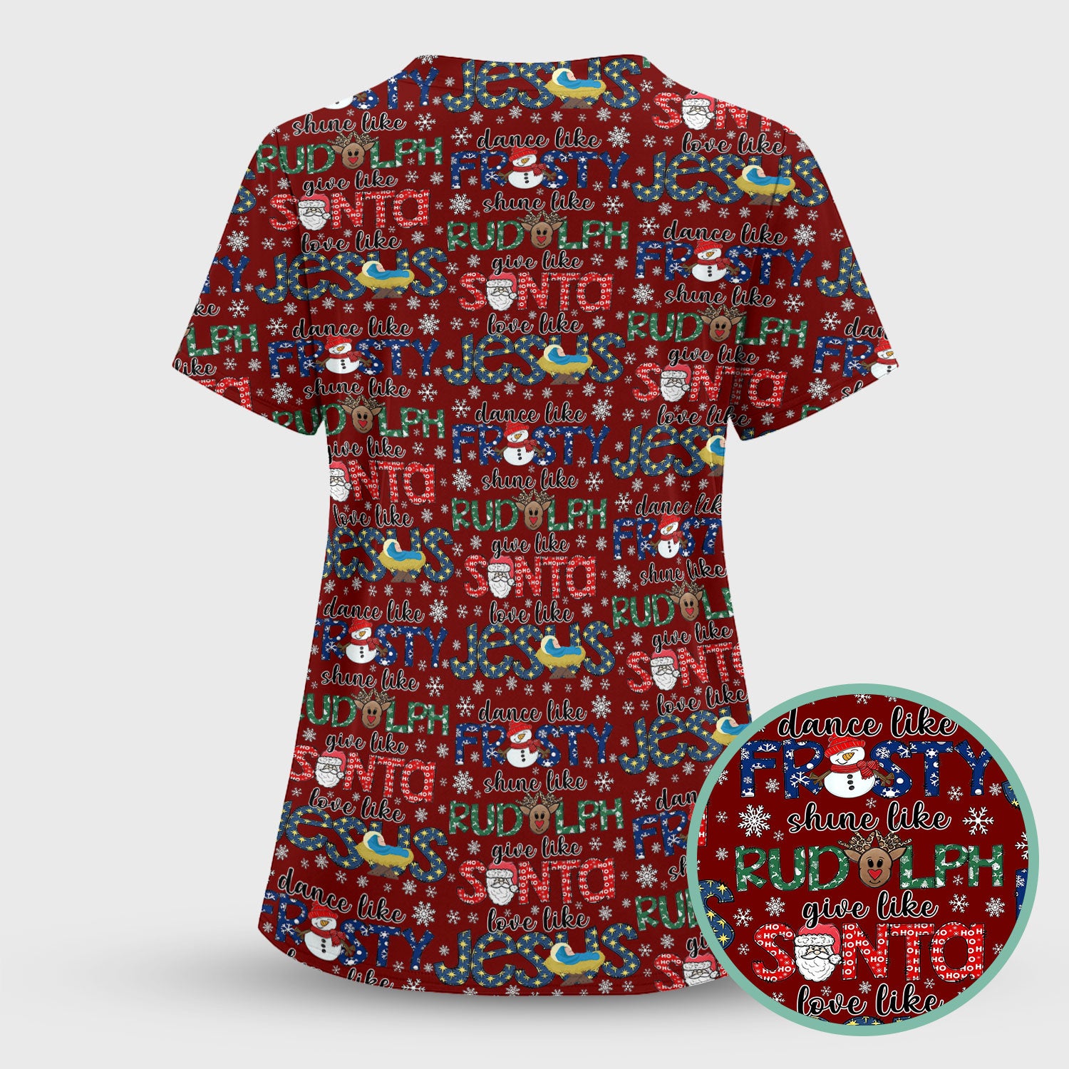 Xmas Rudolph Comfortable Scrubs for Nurses - God Santa Shirt - Breathable Fabrics Nursing Uniform Gift for RN CNA LPN