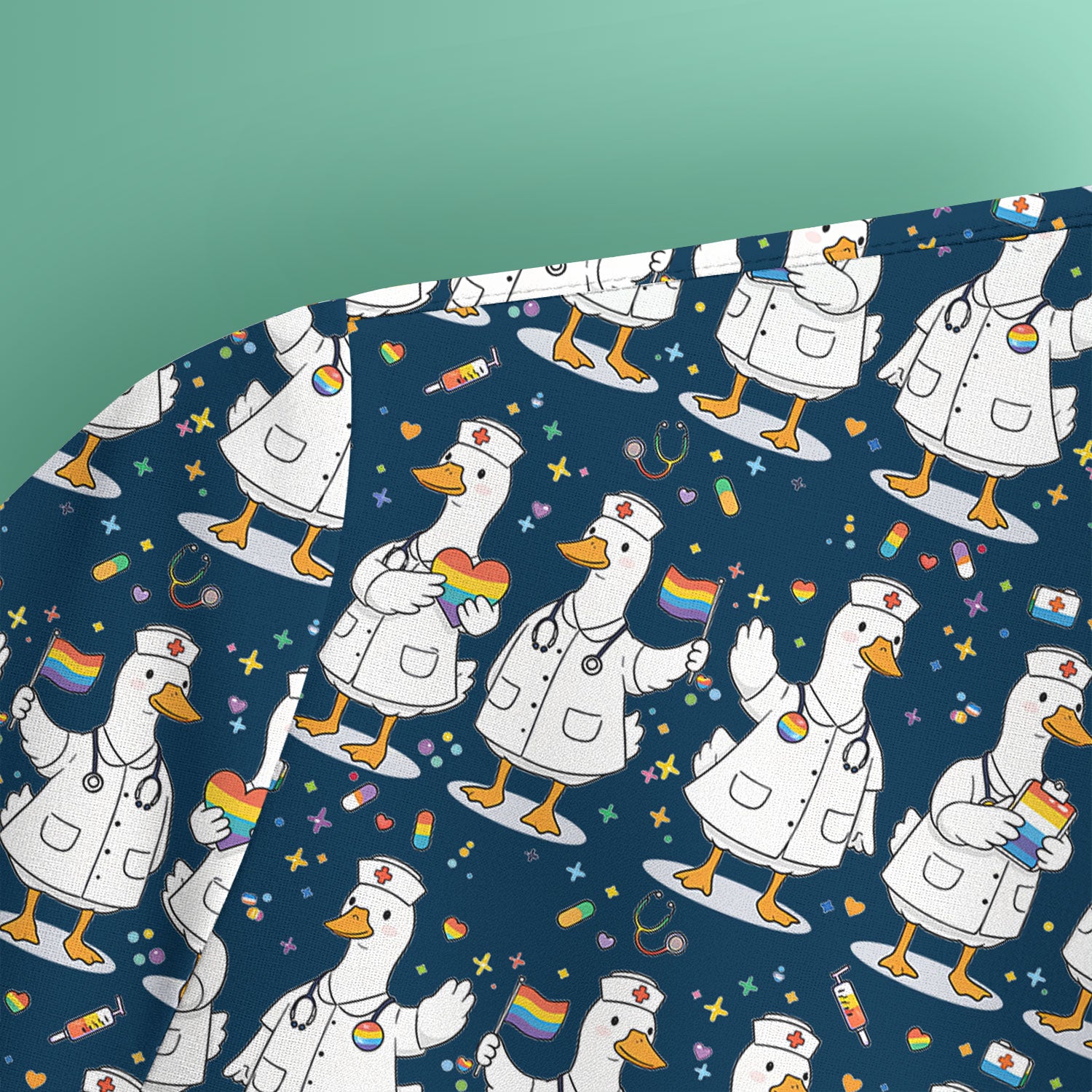 Cute Nurse Duck Pride Theme Scrub Top for Women, Breathable Nursing Uniform