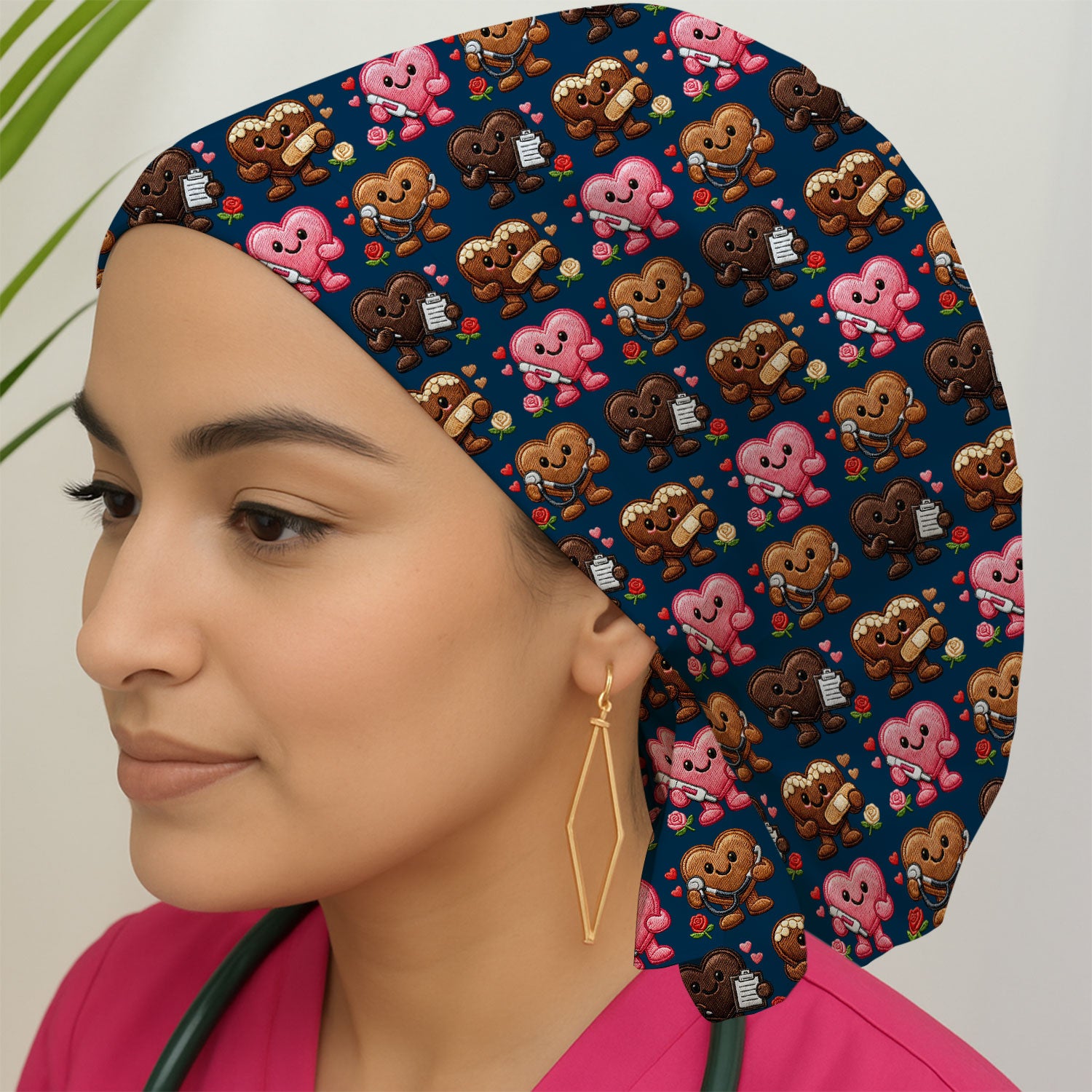 Valentine Heart Nurse Scrub Cap, Cute Medical Love Pattern Hat, Breathable Fabrics Nursing Uniform