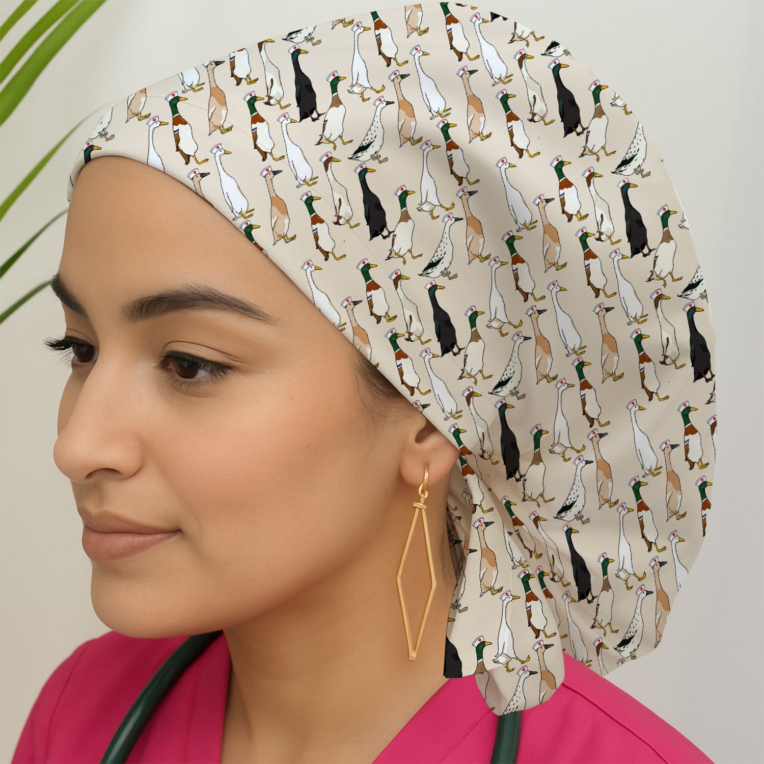 Funny Nurse Duck Pattern Scrub Cap, Surgical Caps for Doctors