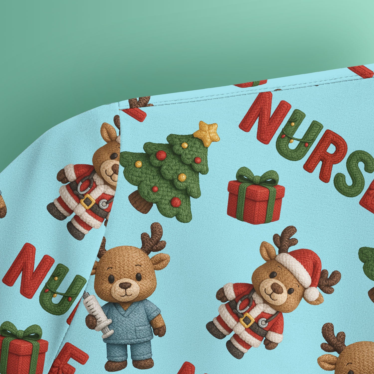 Reindeer Christmas Scrub Top, Cute Holiday Nurse Scrub Shirt, Festive Pattern Nursing Uniform