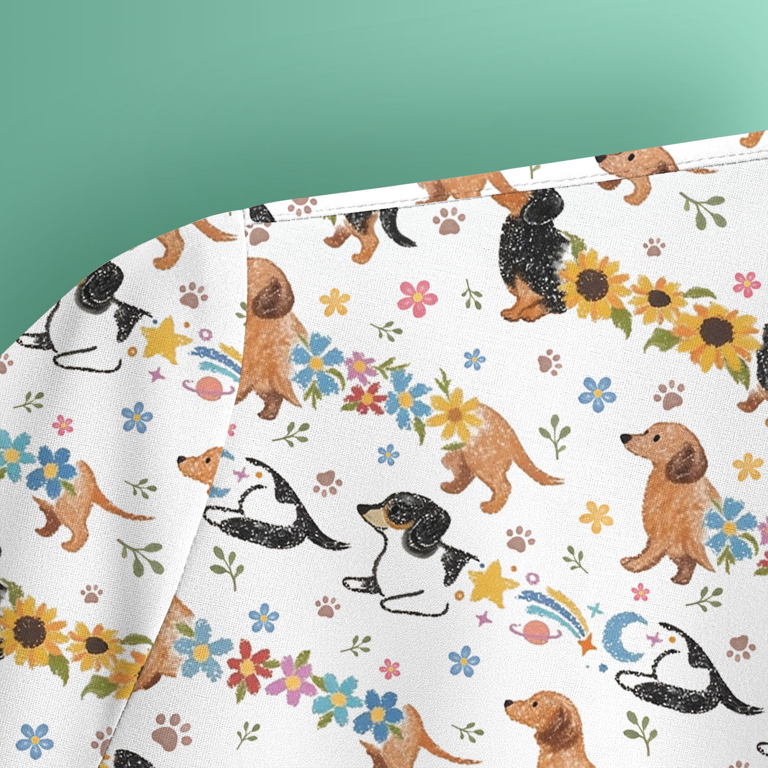 Floral Wiener Dog Pattern Scrub Top, Medical Scrubs for Nurses