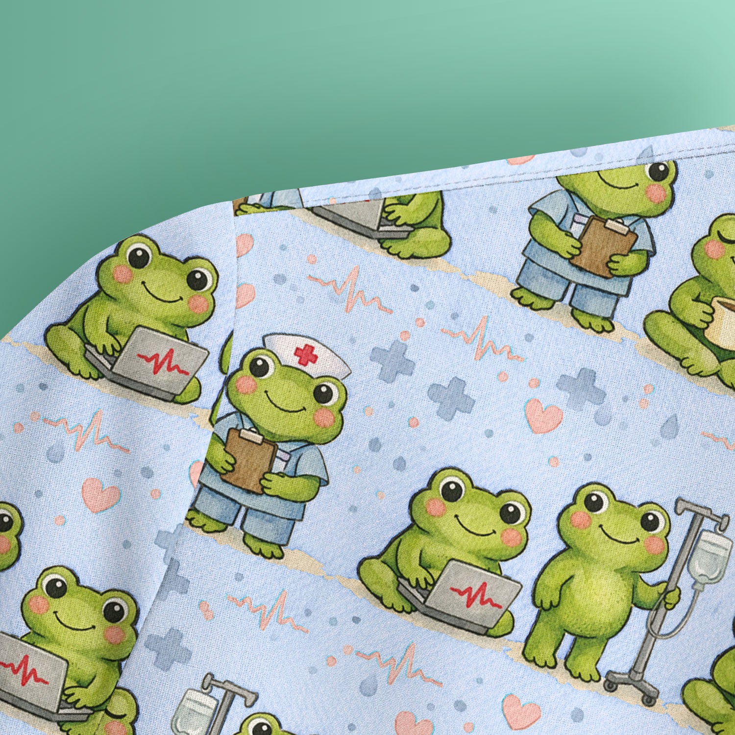 Adorable Frog Nurse Various Poses Print Scrub Top, Comfortable Scrubs for Nurses