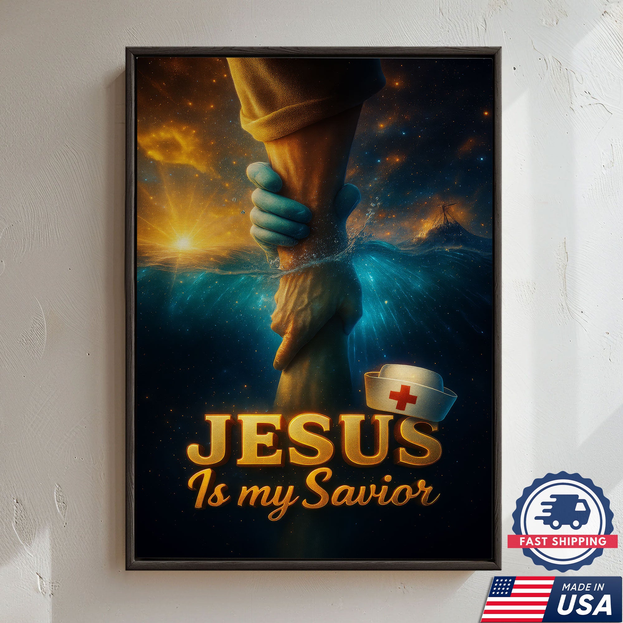 Jesus Is My Savior Nurse Canvas, Christian Faith Gift for RN LPN CNA, Religious Home Decoration