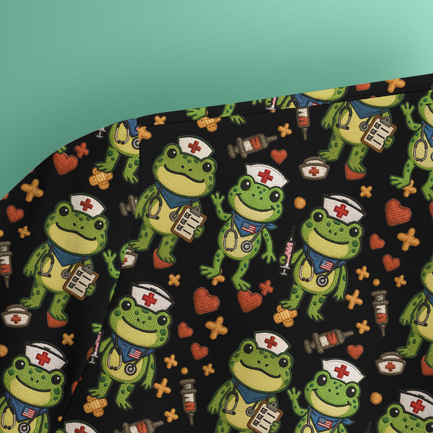 Frog Pattern Scrub Top, Cute Frog Scrub Shirt, Breathable Fabrics Nursing Uniform