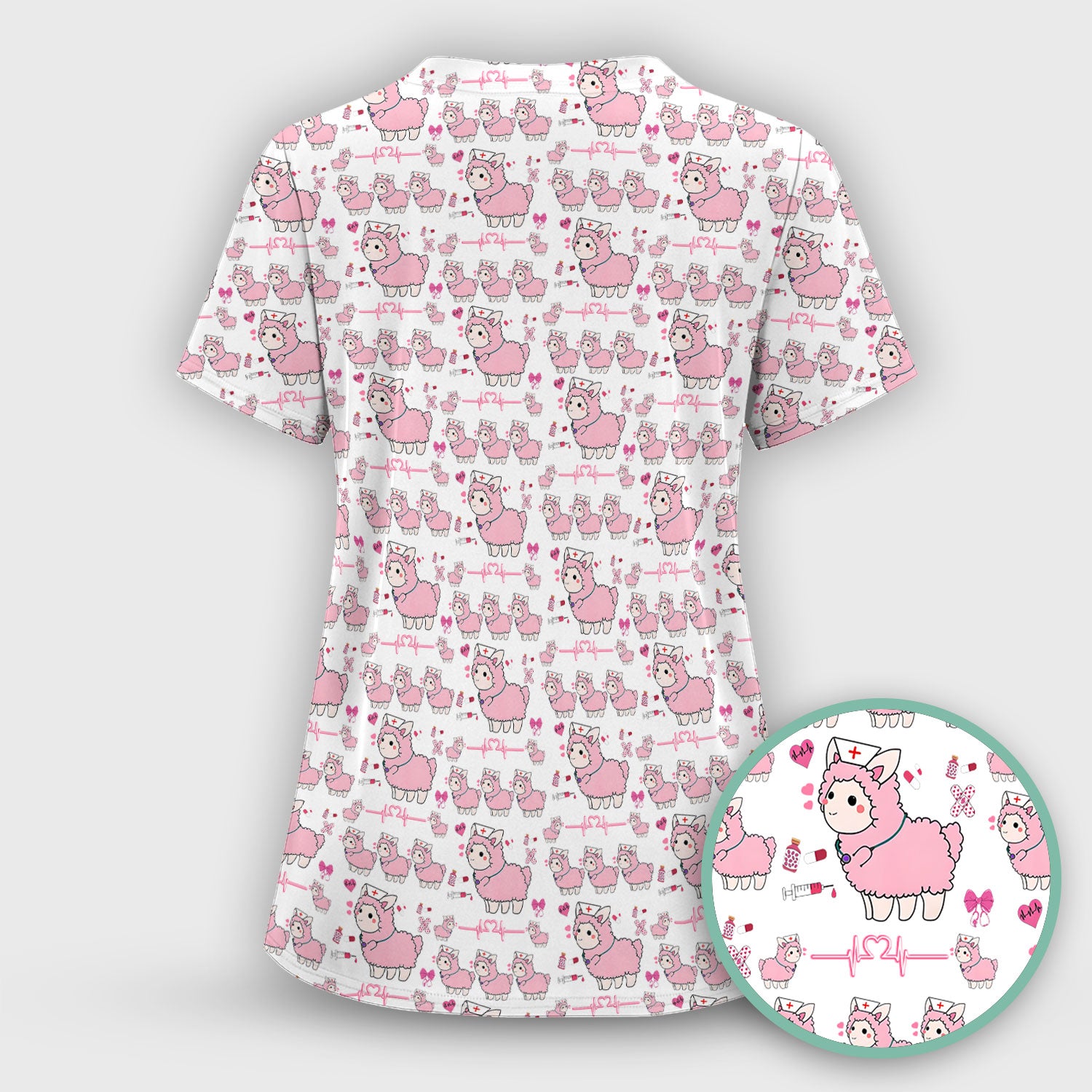 Llama Ain't Got Time For Your Drama Scrub Top, Funny Pattern Scrub Shirt, Breathable Fabrics Nursing Uniform