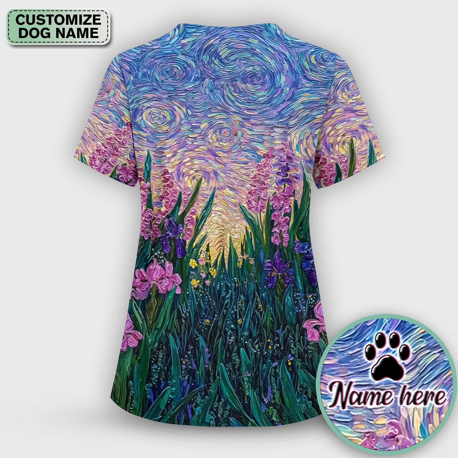 Cat Under Starry Sky Pattern Scrub Top, Comfortable Scrubs for Nurses