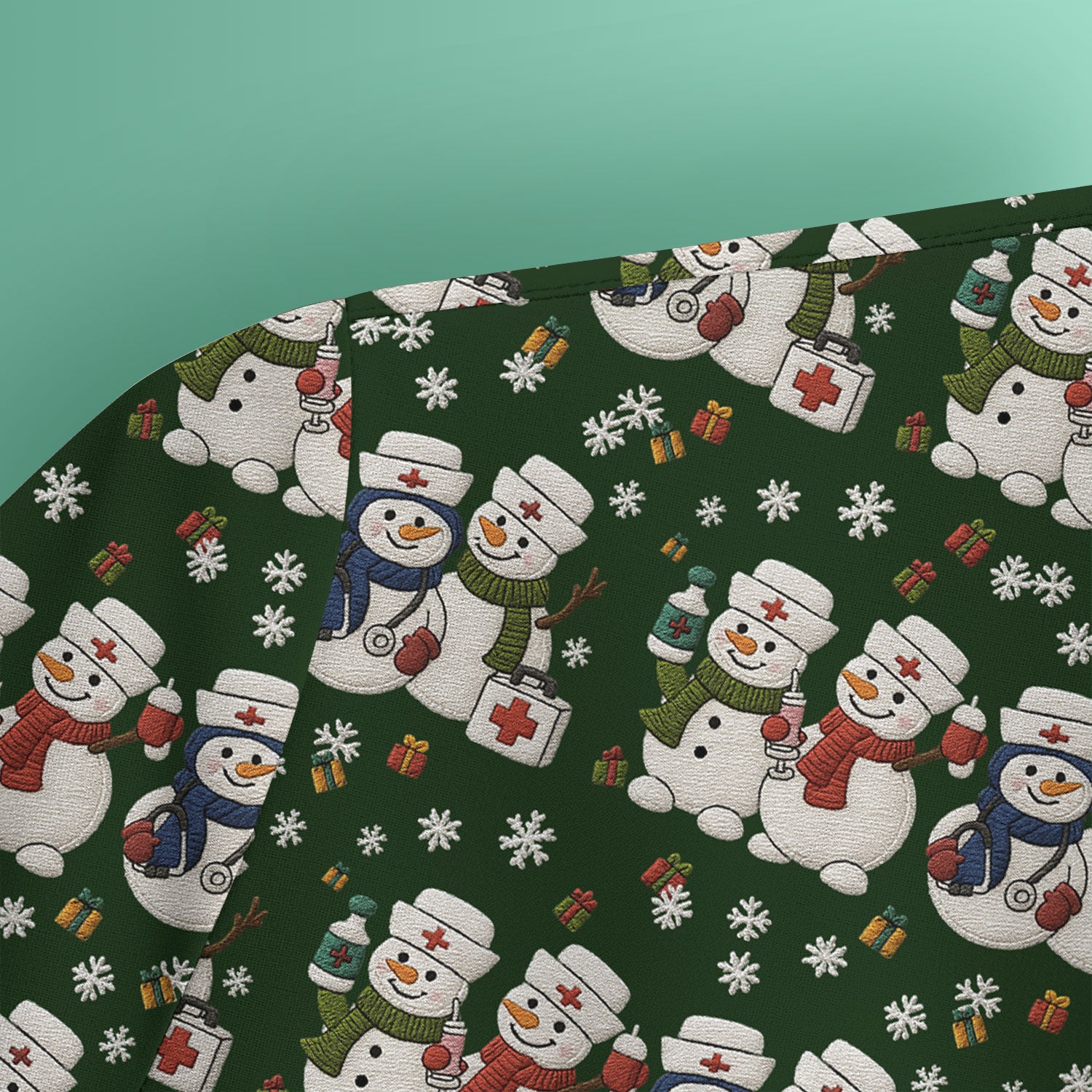 Cute Christmas Snowman Nurse Pattern Scrub Top, Breathable Fabrics Nursing Uniform