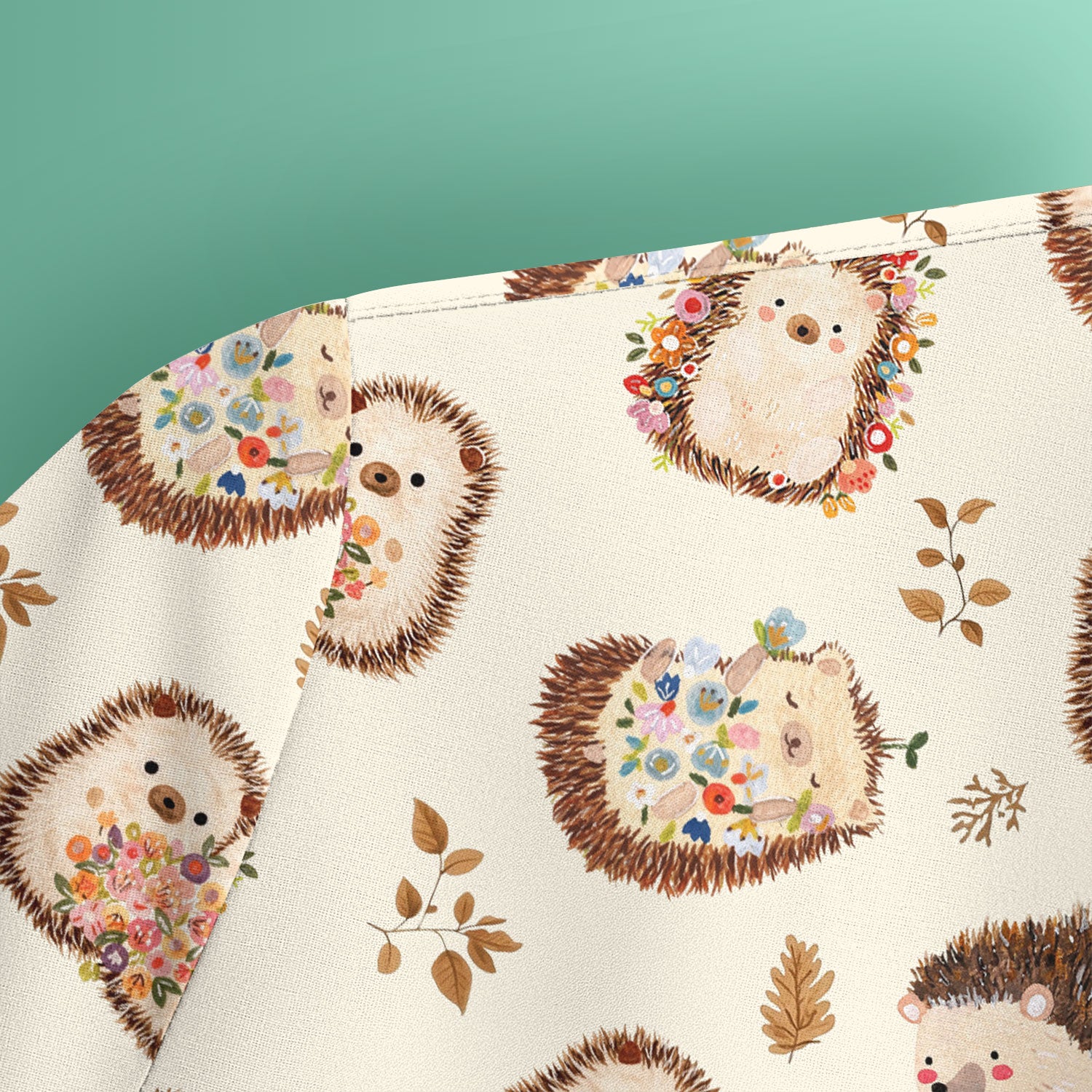 Cute Hedgehog Floral Scrub Top, Breathable Fabrics Nursing Uniform