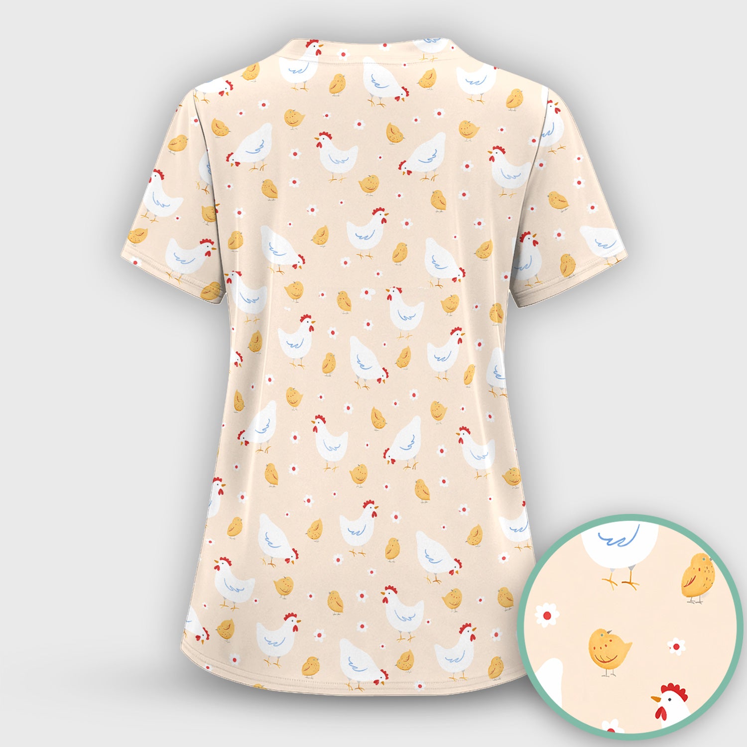 Chicken And Cute Chicks Pattern Scrubs Top, Comfortable Scrubs for Nurses
