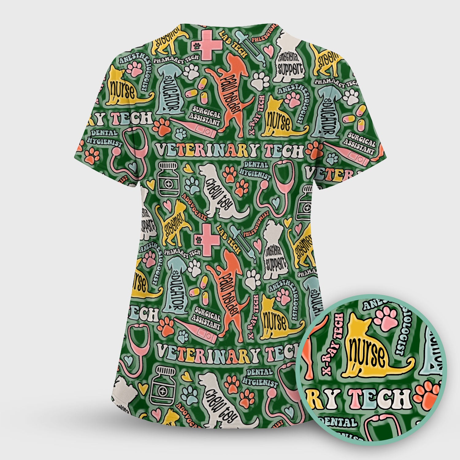 Veterinary Tech Nurse Scrub Top - Dog Cat Pet Medical Shirt - Funny Vet Tech Animal Scrubs for Women LPN RN CNA