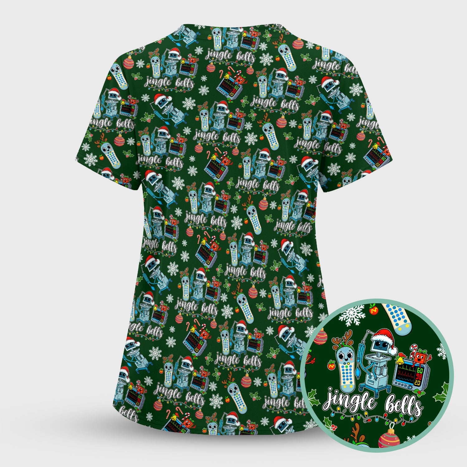 Funny Jingle Bells Holiday Scrub Top - Funny Christmas Scrubs for Nurses - Breathable Fabrics Nursing Uniform