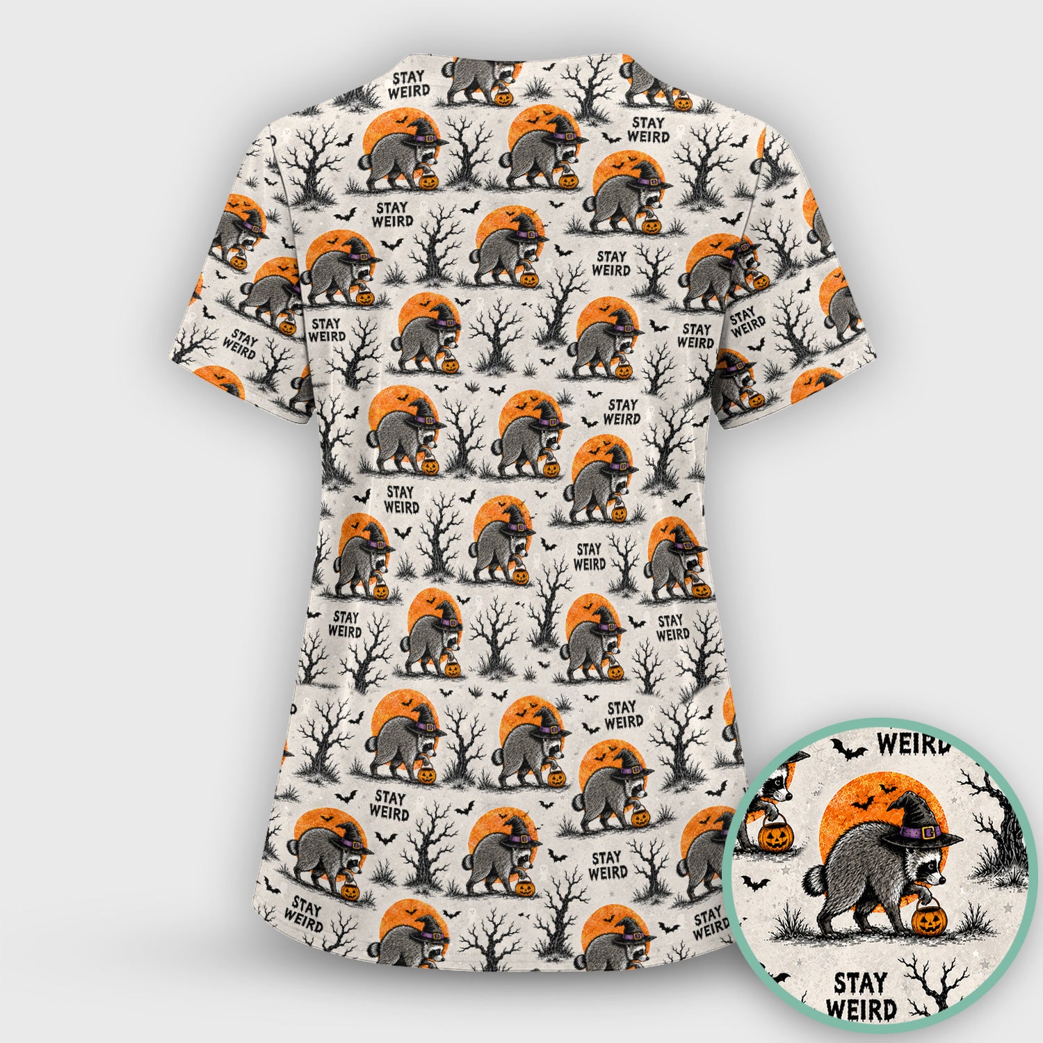 Funny Stay Weird Halloween Raccoon Scrub Top, Comfortable Scrubs for Nurses
